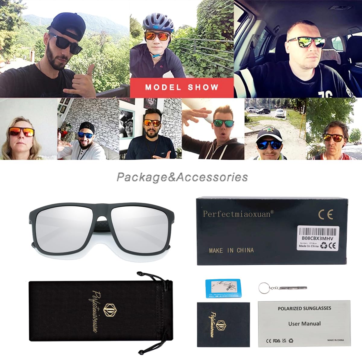 Perfectmiaoxuan Polarisierte Sonnenbrille Herren/Damen ; Vintage/Klassisch/Elegant Brillengestell; HD-Pilotobjektive; Golf/Fahren/Angeln/Reisebrille/Outdoor-Sportarten Mode Sonnenbrille