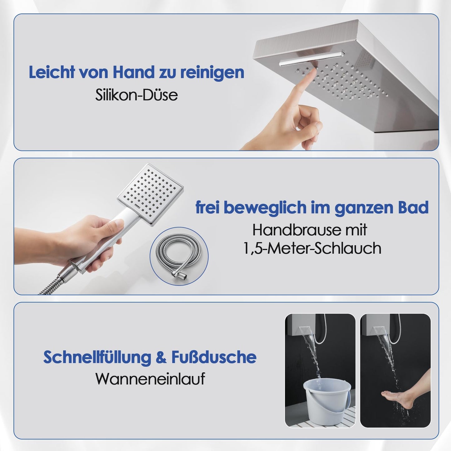 LED Duschpaneel mit Thermostat, OUGOO 6 Funktionen Duschpaneel mit Armatur, Regendusche, Wasserfalldusche, 2-Typ-Massagedüsen, Handbrause und Badewanneneinlauf, 304 Edelstahl, Schwarz