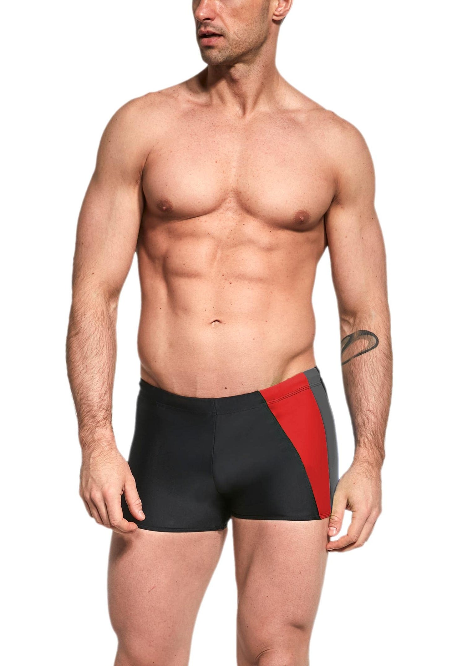 Men’s Short Swim Briefs – Asymmetric Design with Side Stripe