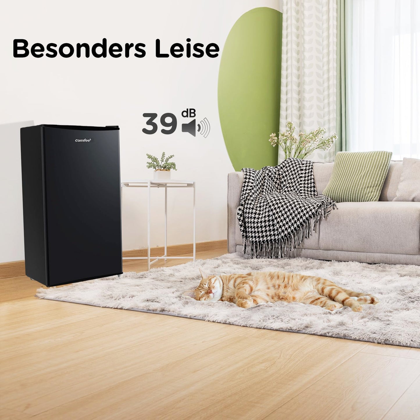Comfee' RCD115DK2 Kühlschrank mit Gefrierfach/ 80L Tischkühlschrank/Obst- und Gemüsefach/ 84,5cm Höhe / 47,5cm Breite / 137kWh/Jahr/Einstellbare Temperaturregelung/Verstellbare Füße/Schwarz