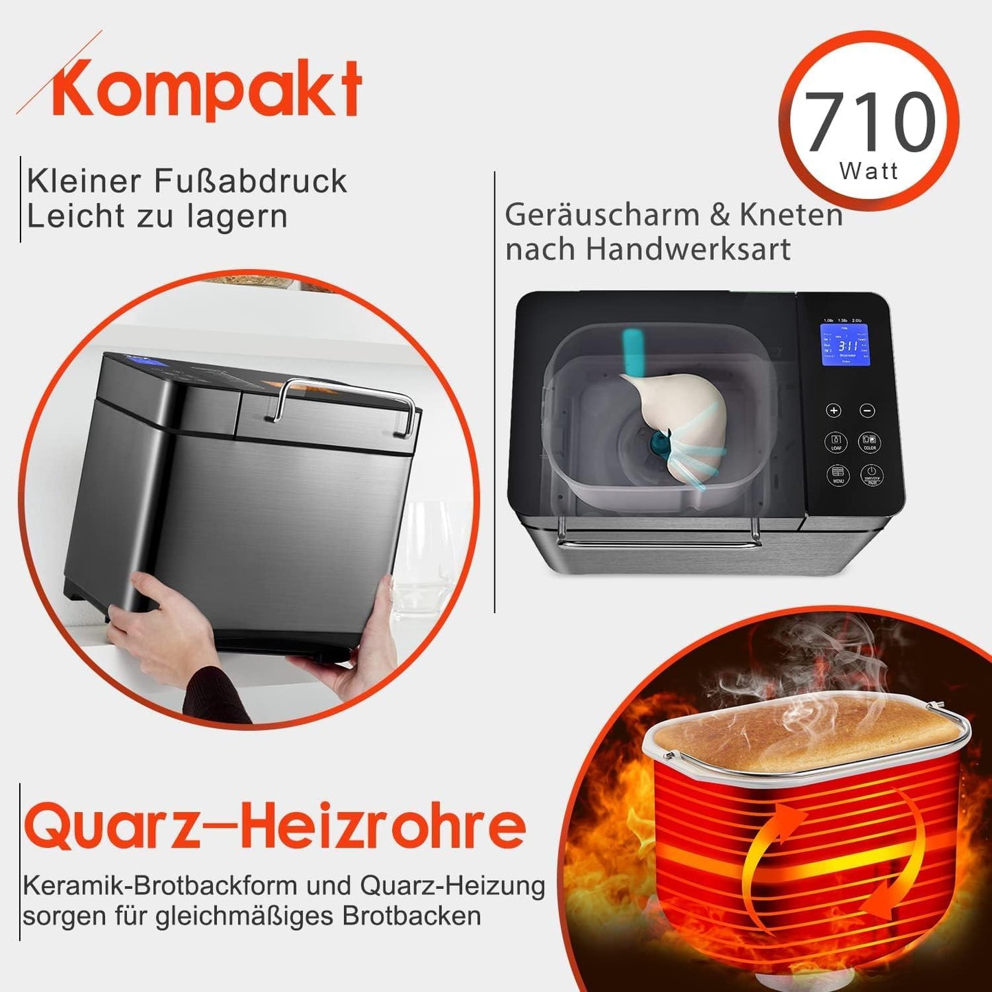 KEEPEEZ 2LB Brotbackautomat, Quarz Schnellheizer Brotbackautomaten Edelstahl with Keramik-Pfannen, 17-in-1 Brotbackmaschine with Auto Nut Dispenser, 2 Paddles, 3 Brotgrößen and 3 Backfarben,Glutenfrei