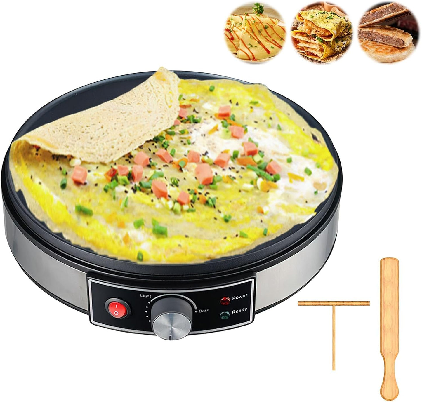 Elektrischer Crêpe-Maker – 1000W Profi-Pfannkuchenmaschine mit Antihaft-Beschichtung, Gewerbe-Küchengerät, Antihaft-Crêpe-Gerät, Backgerät, Temperaturregelung & Zubehör für Restaurant/Haushalt (30cm)