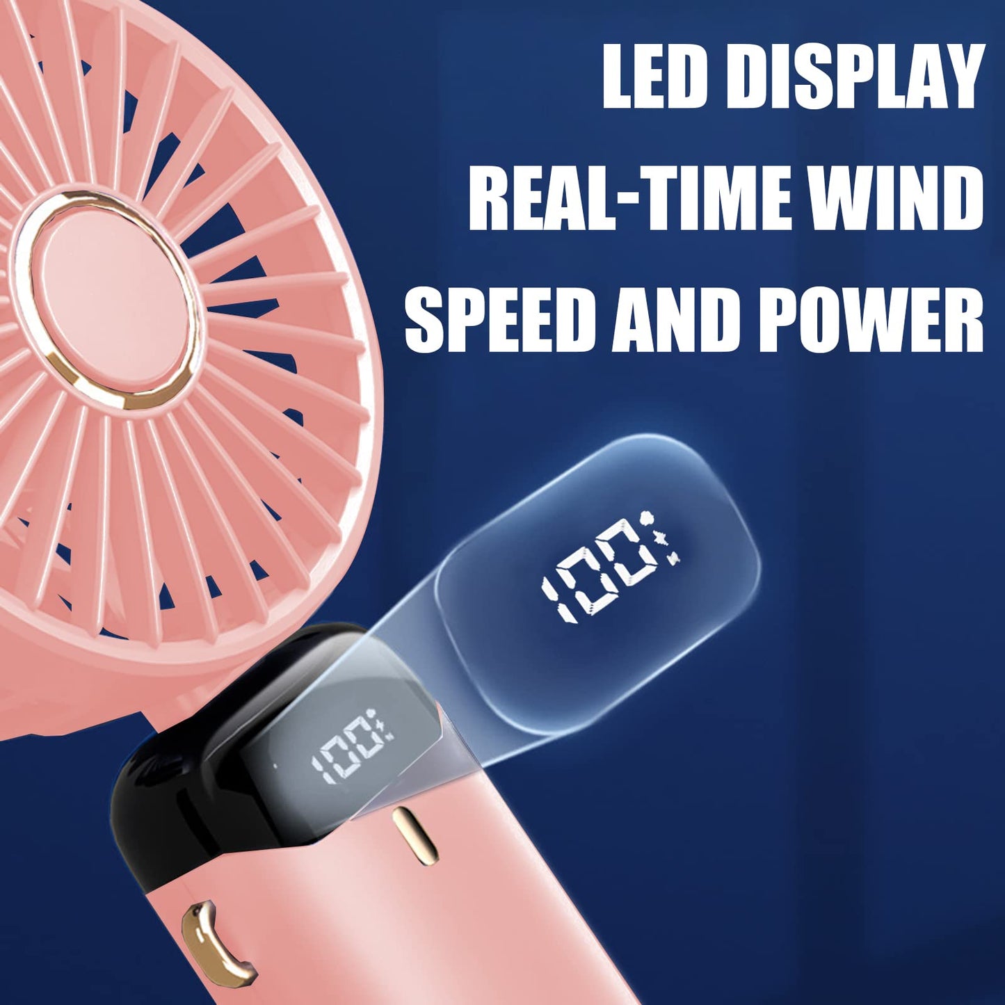 Jsdoin Handventilator, Tragbarer Mini Ventilator, Wiederaufladbar, Kleiner Taschenventilator Mit 5 Geschwindigkeitsstufen, Faltbarer USB-Ventilator für Büro, Outdoor (Dunkelblau)