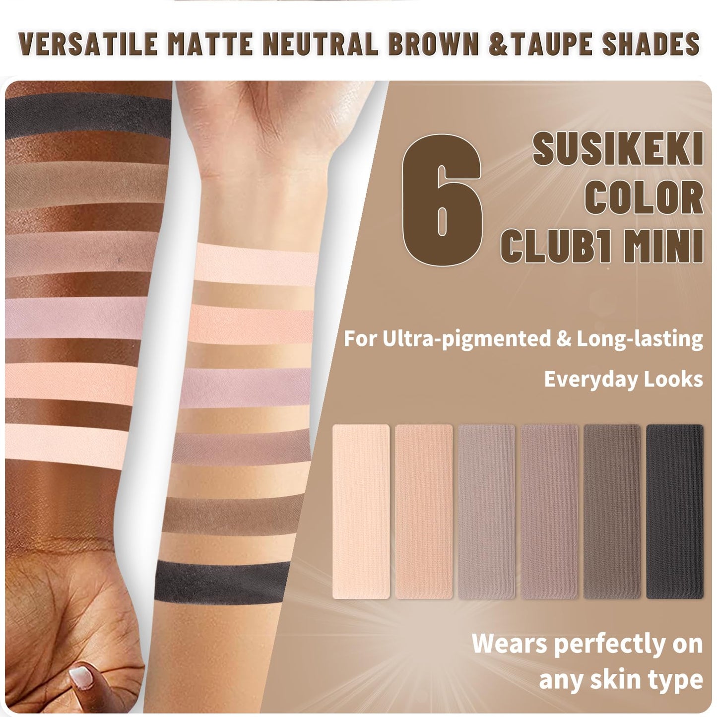SUSIKEKI Eyeshadow Palette – 6 Colors with Mirror Matt High-Pigment Long-Lasting