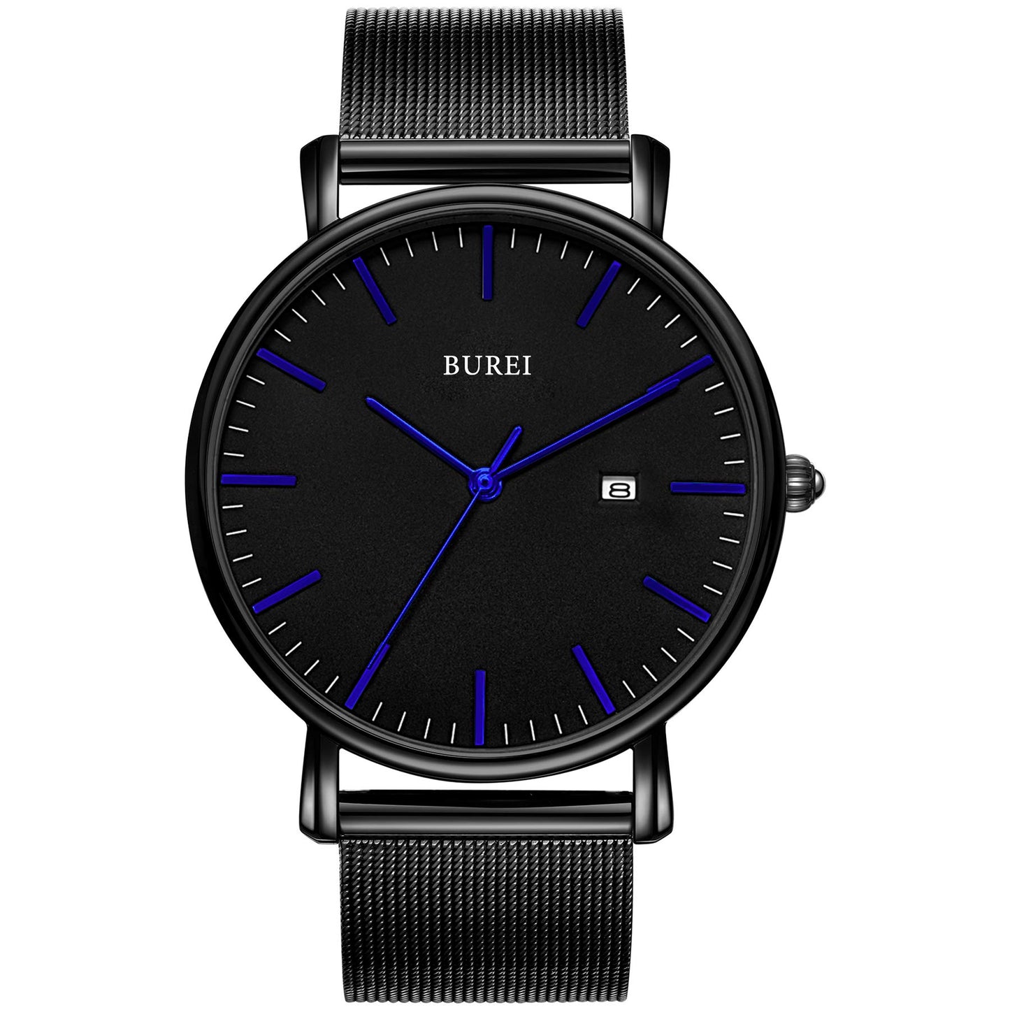 BUREI Ultra Dünne Uhren Herren Schwarze Analoges Datum Armbanduhr Herren mit Japanisches Quarzwerk, Geschenke für Männer