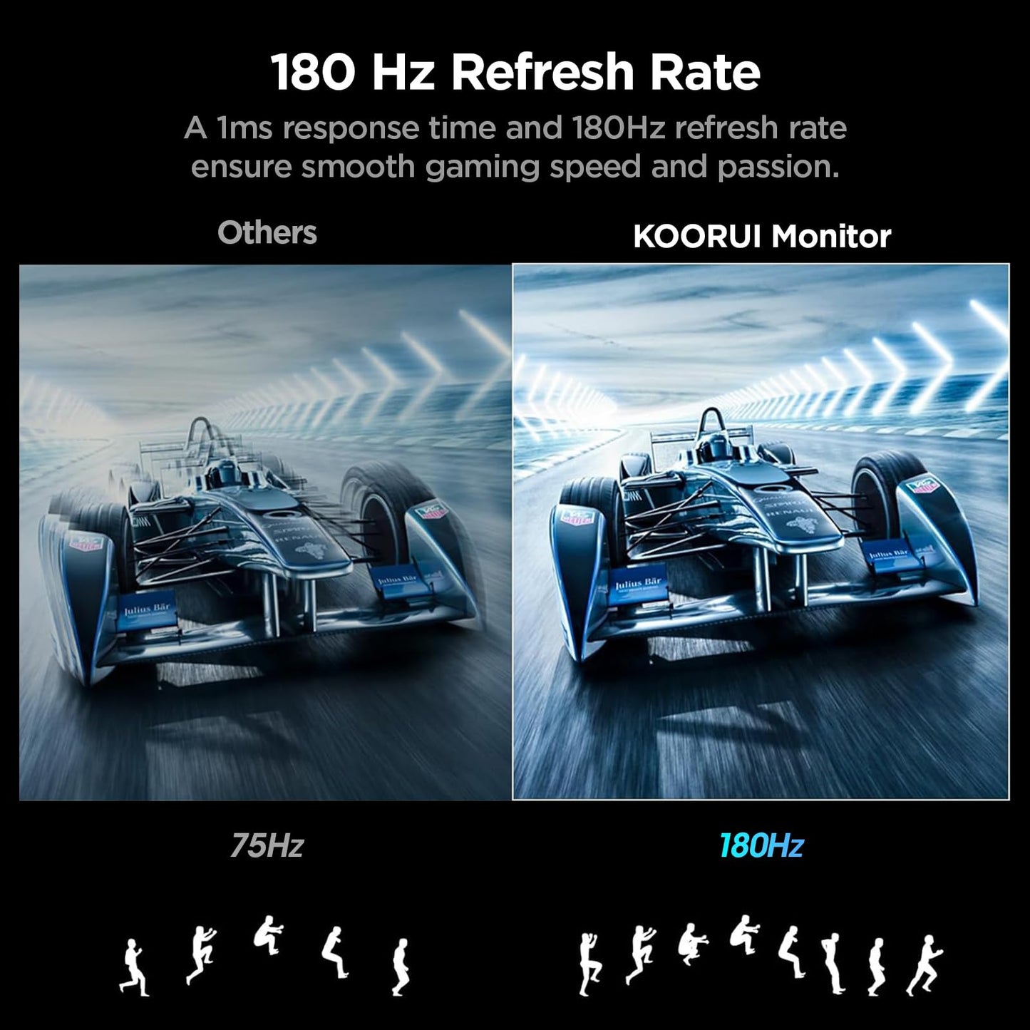 KOORUI 24 Zoll Curved Gaming Monitor, FHD 1080p, 1ms Reaktionszeit,180Hz Bildwiederholraten, HDMI 2.0/DP 1.2, 250cd/m² Helligkeit