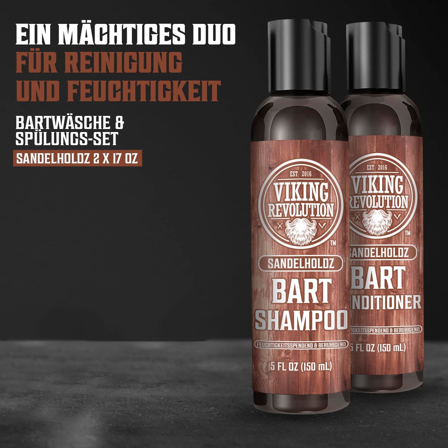 Viking Revolution - Bartshampoo & Conditioner Set - Erweicht, Glättet & Stärkt den Bartwuchs - Bartshampoo Für Männer - Sandelholzduft - Geschenke Für Männer - 2 x 150 ml