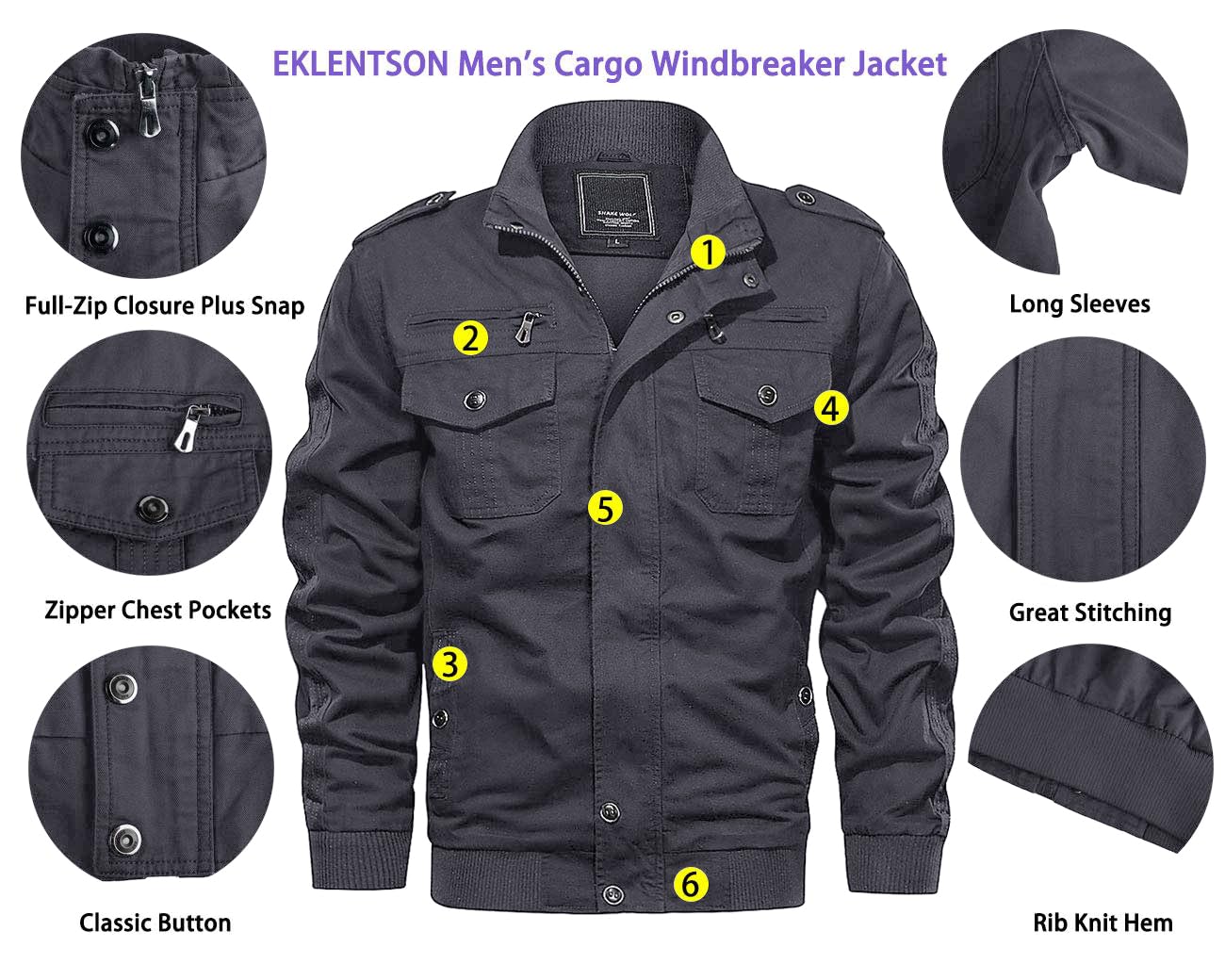 EKLENTSON Men’s Utility Jacket – Lightweight Spring Cargo Jacket