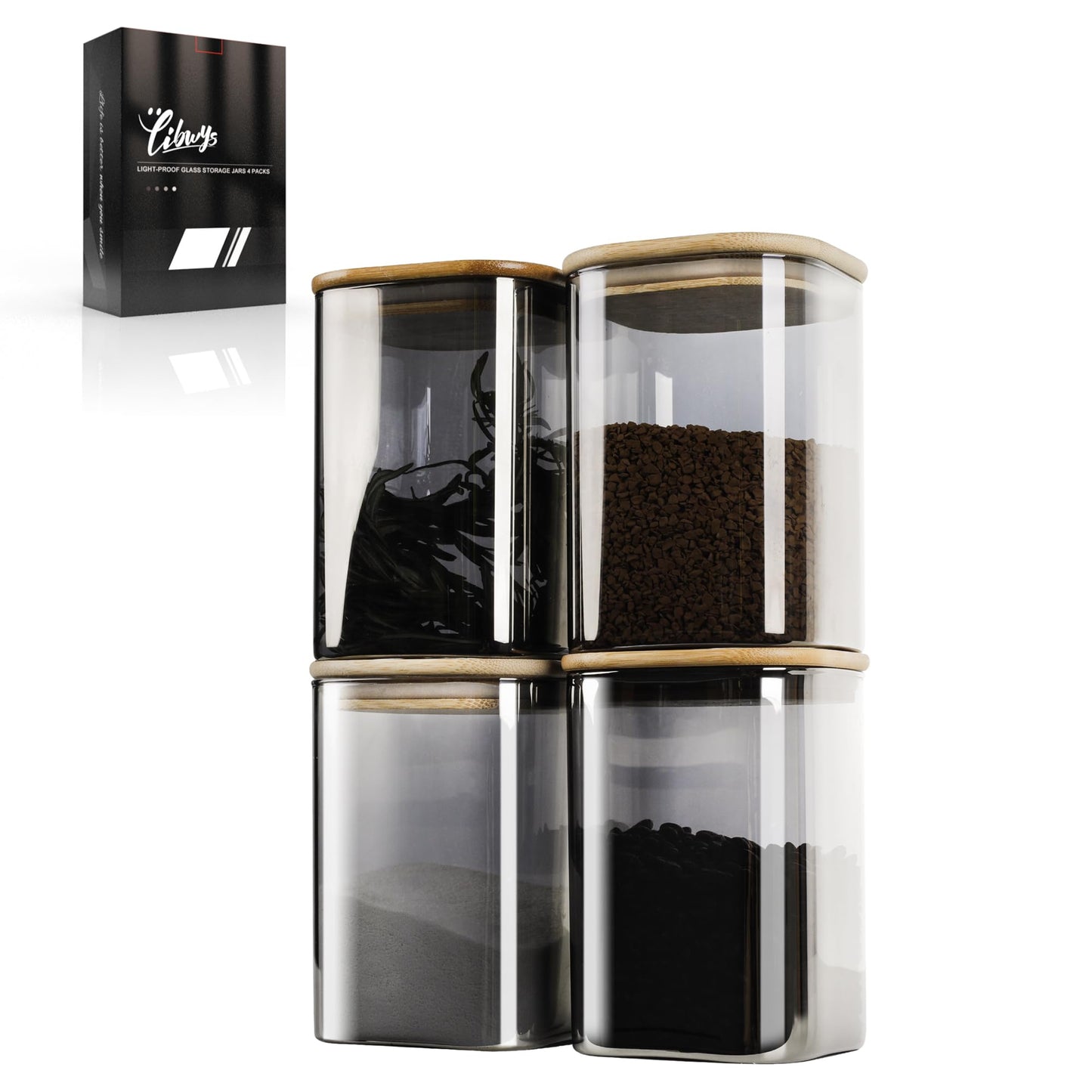 LIBWYS 12er Set Vorratsgläser mit Deckel Eckig Vorratsdose Glas - in 3 Größen: 720ml;1150 ml; 1580 ml - 12pcs Plus Edition