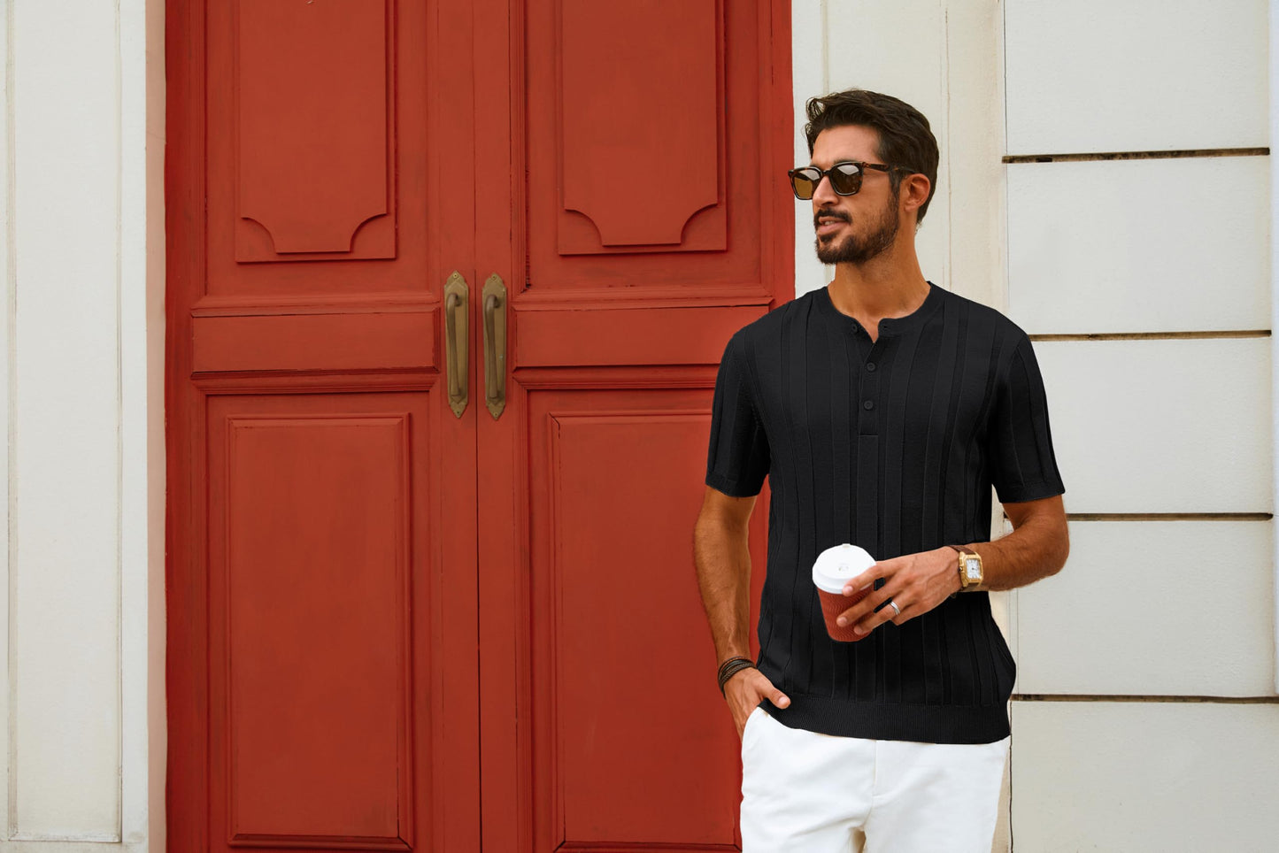 Men’s Henley Knit T-Shirt – Short Sleeve Summer Casual Tee