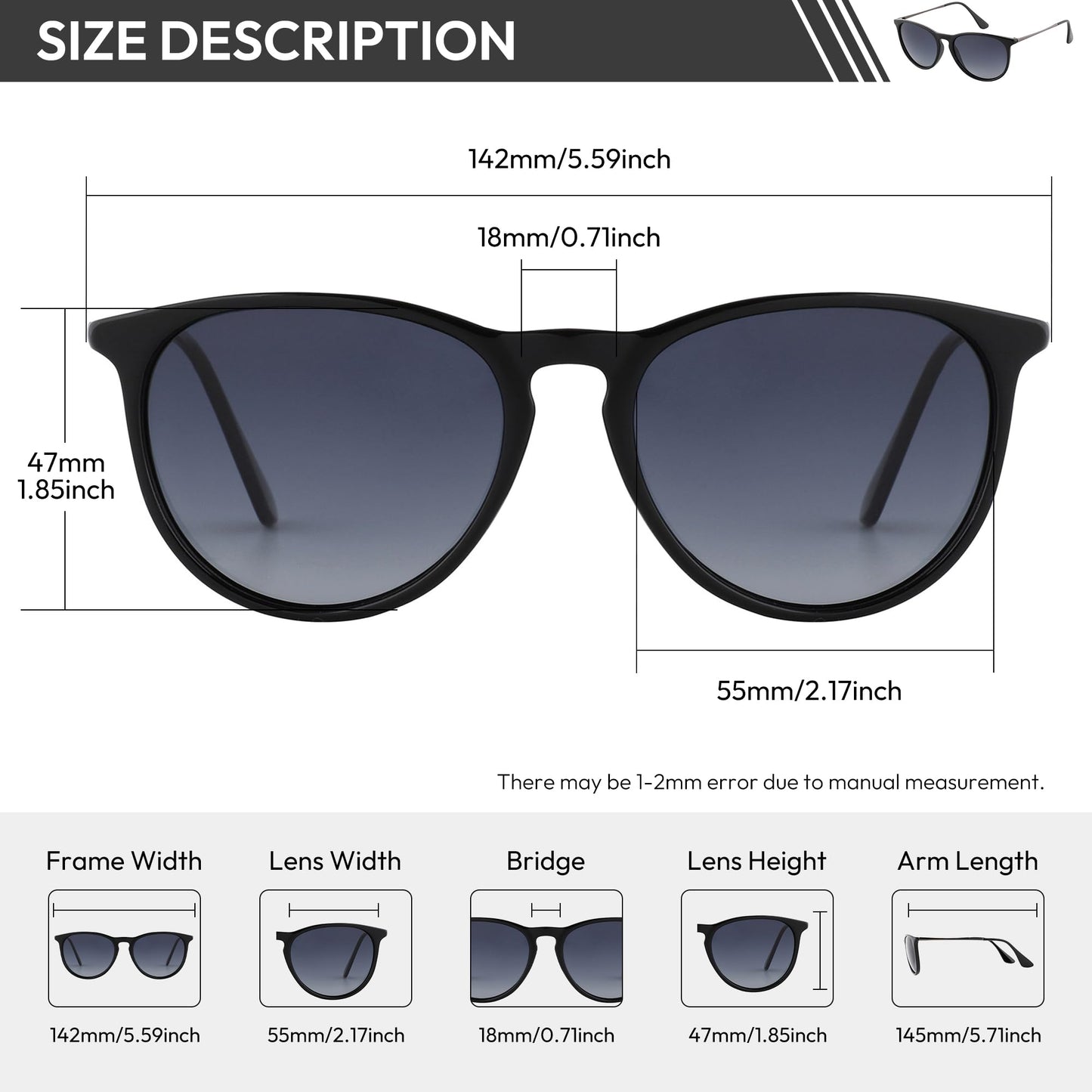 EFE Sonnenbrille-Herren-Damen-Polarisiert-Rechteckig-Sonnenbrillen Unisex Retro Klassische Vintage Polarisierte Brille UV400 Schutz Classic Sunglasses Eckig für Fahren