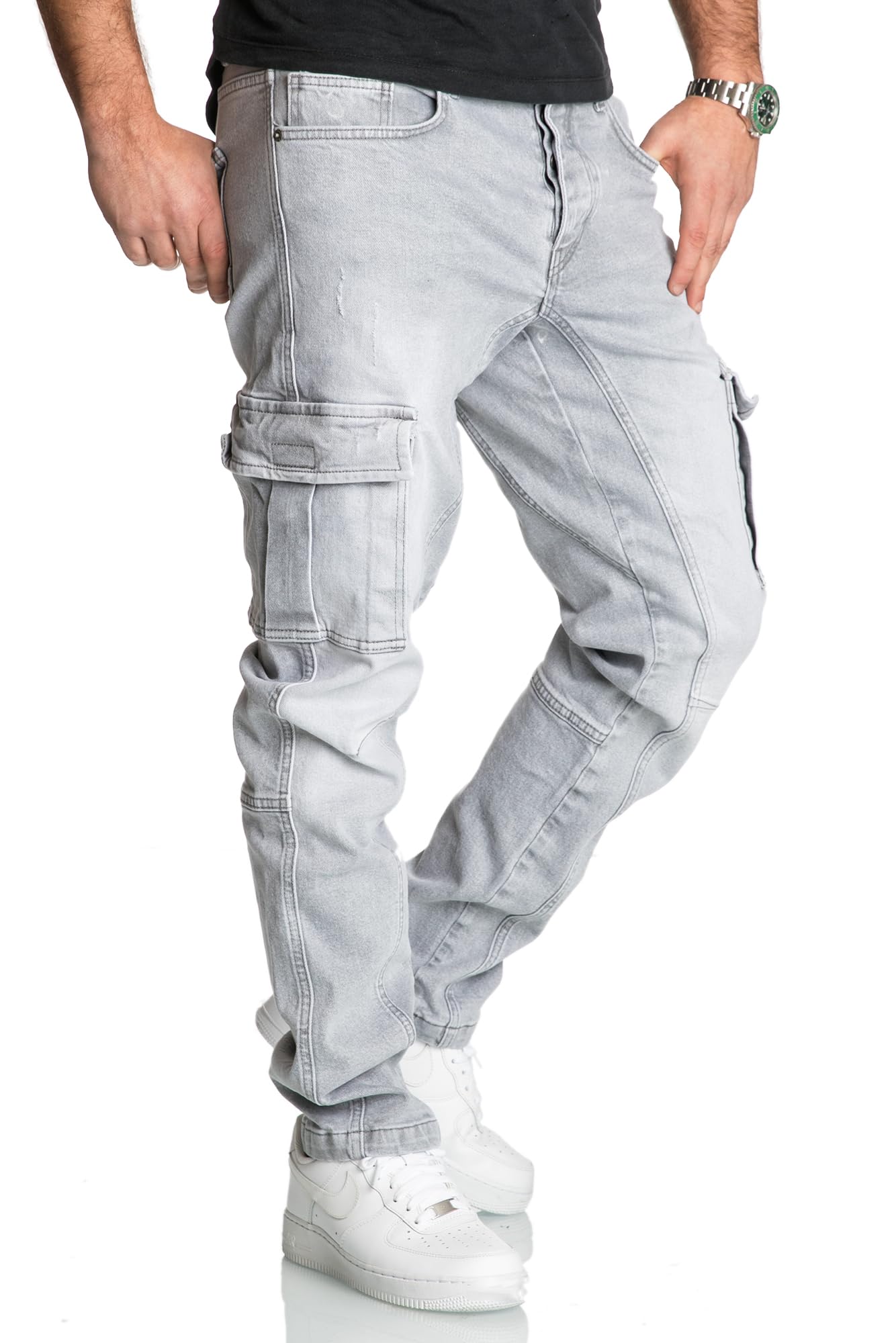 Men’s Cargo Jeans R7977 – Regular Slim Fit Stretch Denim Pants
