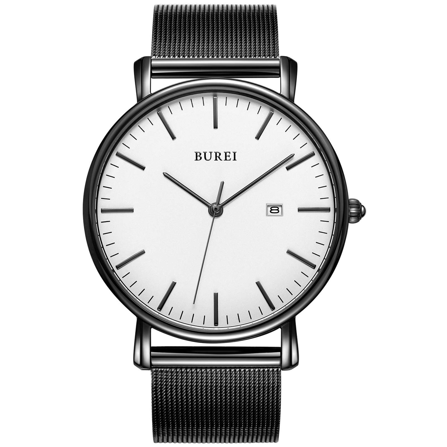 BUREI Ultra Dünne Uhren Herren Schwarze Analoges Datum Armbanduhr Herren mit Japanisches Quarzwerk, Geschenke für Männer