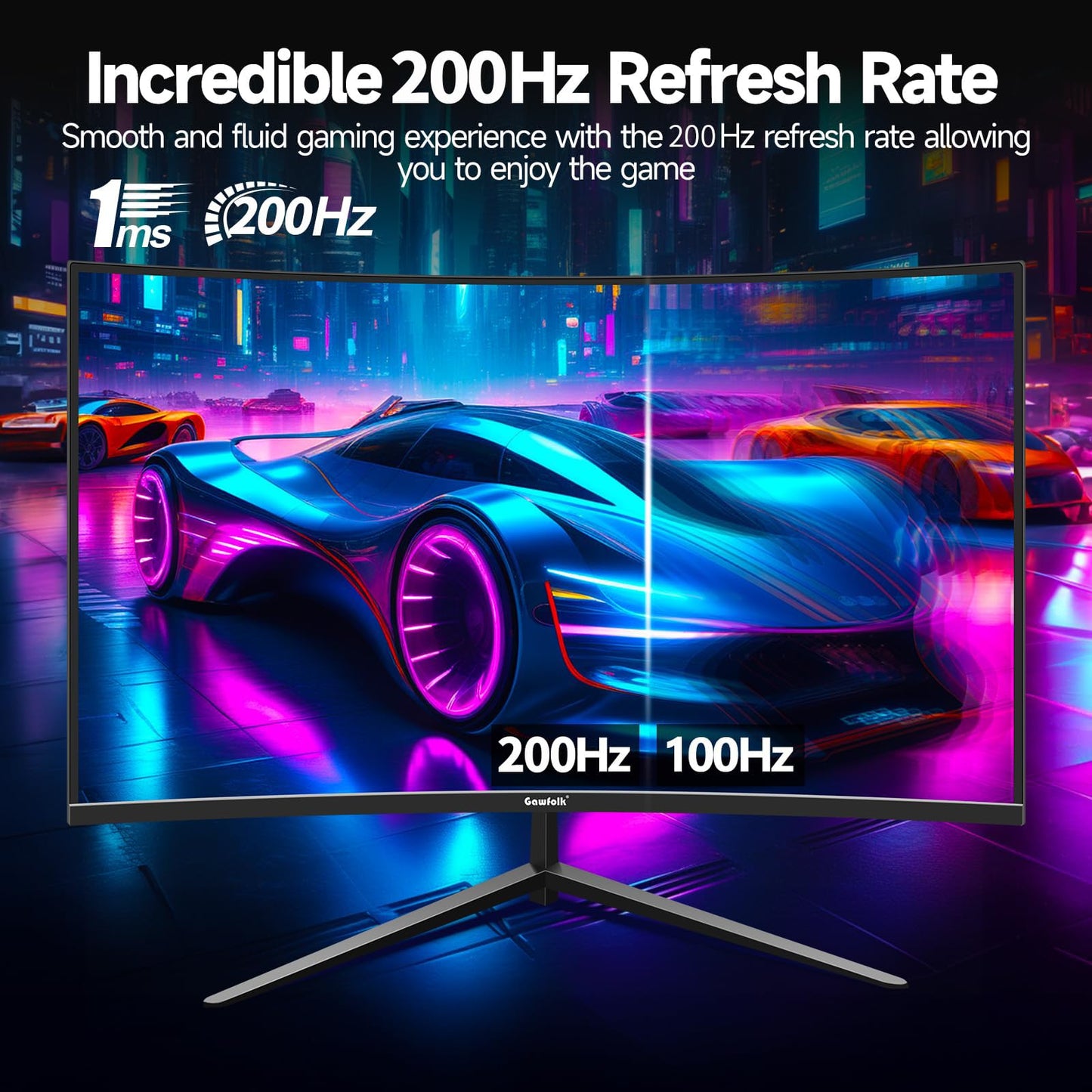 CRUA 27 Inch 200Hz Curved Gaming Monitor, FHD 1080P 1800R PC Monitor, 1ms GTG with FreeSync, Low Motion Blur, Eye Protection, VESA, DisplayPort, HDMI, Black