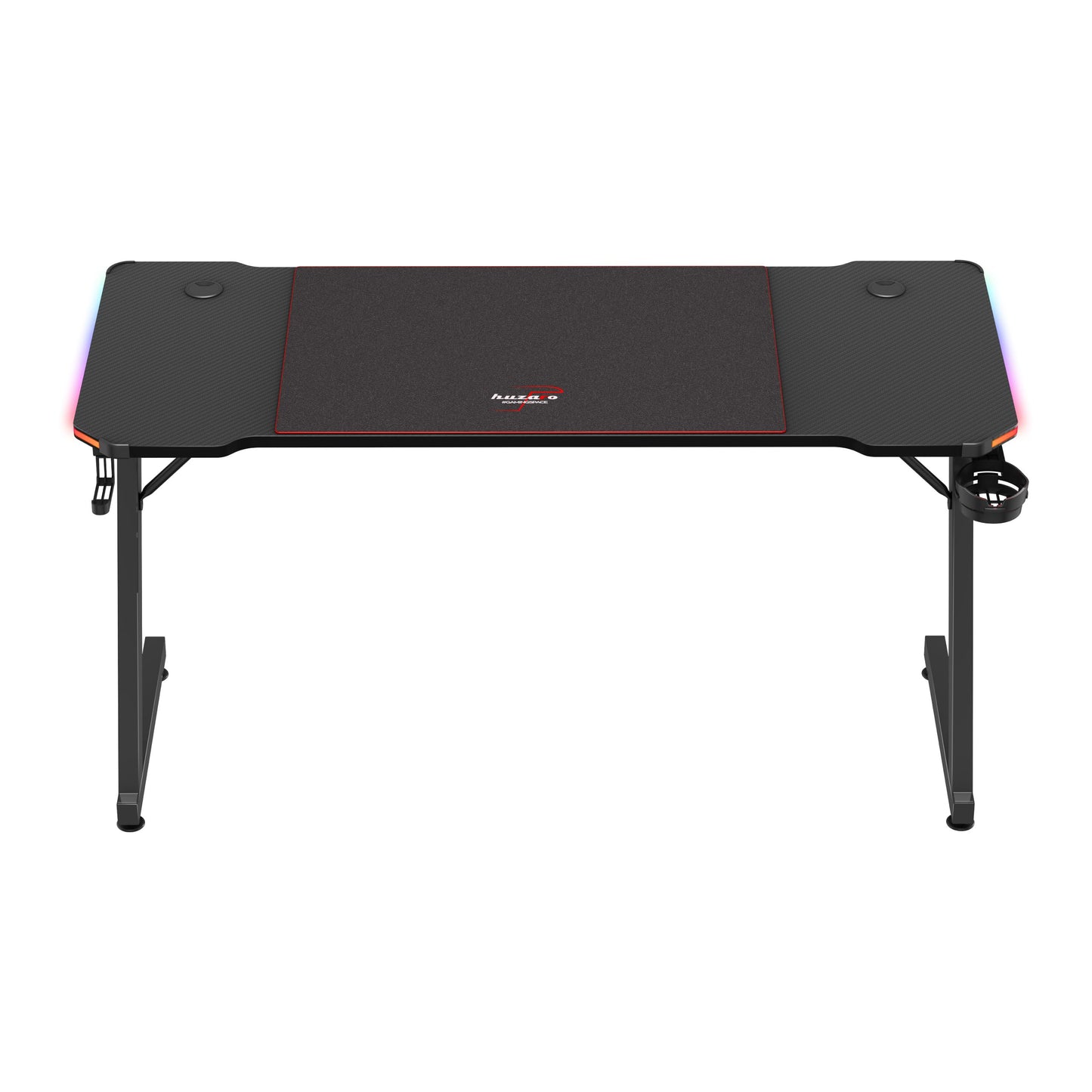 huzaro Hero 4.8 RGB | LED Gaming PC Tisch XXL Schreibtisch | Inklusive Mauspad | Kopfhörerhaken Getränkehalter | Kabelorganisator | Carbon Tischplatte | Stabiler Computertisch | 160x60cm | Schwarz