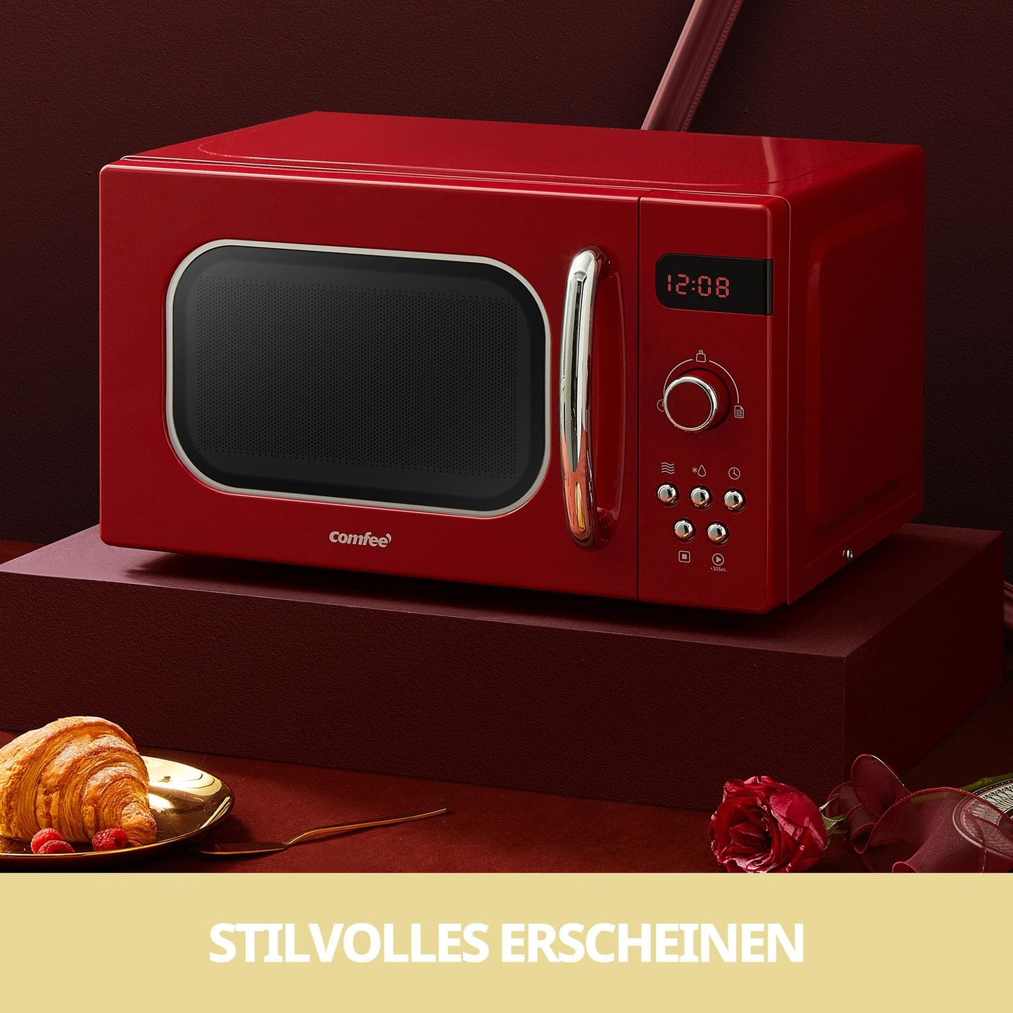 Comfee CMSN 20 wh Mikrowelle / Solo-Mikrowelle mit 5 Leistungsstufen/ Innenbeleuchtung/ easy Defrost/360°Drehteller / Zwei Drehregler/20L/700W/ Weiß, Mechanisch
