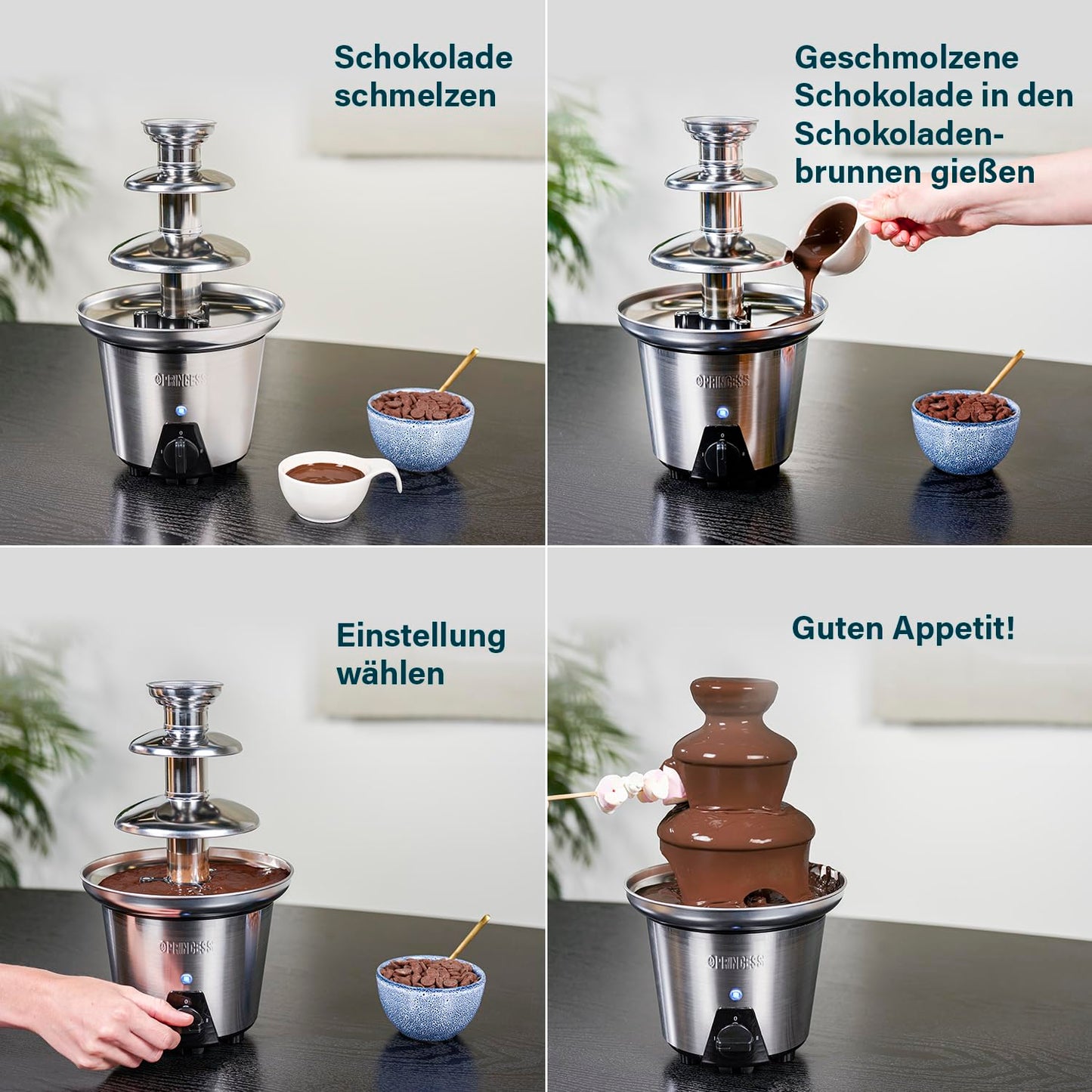 Princess Schokoladenbrunnen - 3 Ebenen, Warmhaltefunktion, Fleißfunktion, 0,4 L, 32 W, 292994