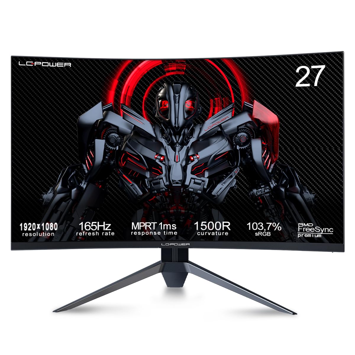 LC-POWER LC-M24-FHD-165-C-V2 24 Zoll Curved Gaming Monitor, FHD 1920x1080 Pixel, 1ms, 165Hz, AMD FreeSync, G Sync kompatibel, HDMI, Display Port, VESA