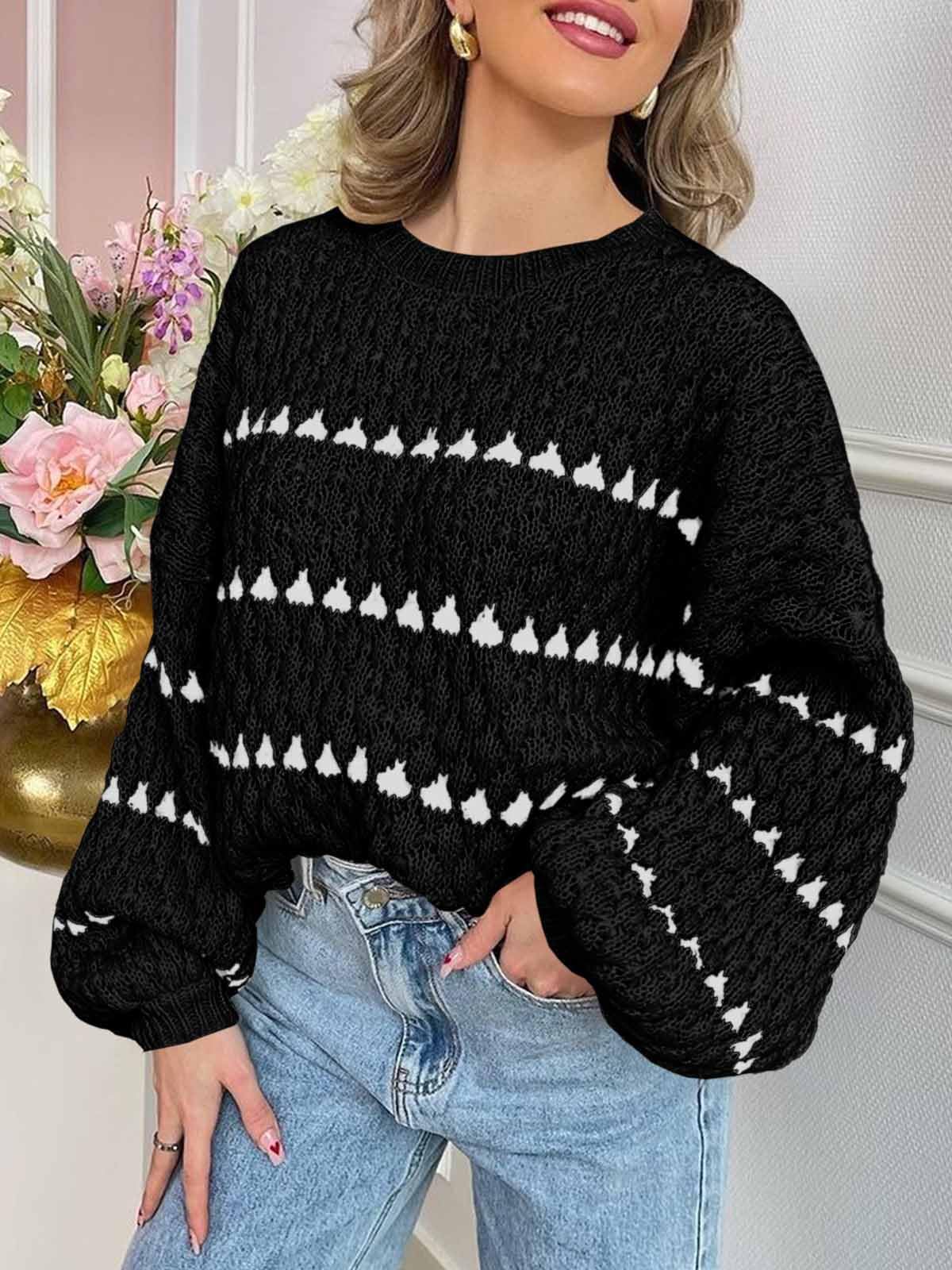 Saodimallsu Women’s Oversized Striped Knit Sweater