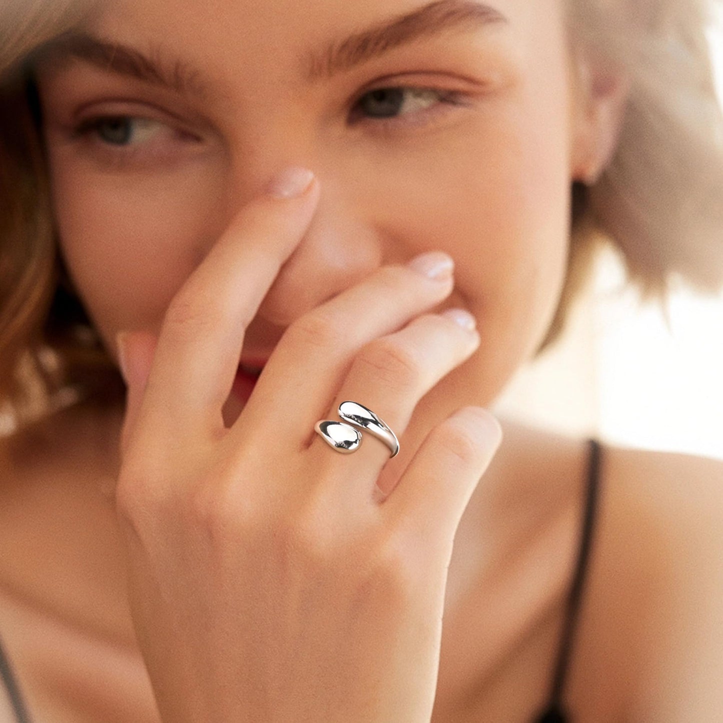 Diamday 925 Sterling Silver Adjustable Teardrop & Chunky Ring