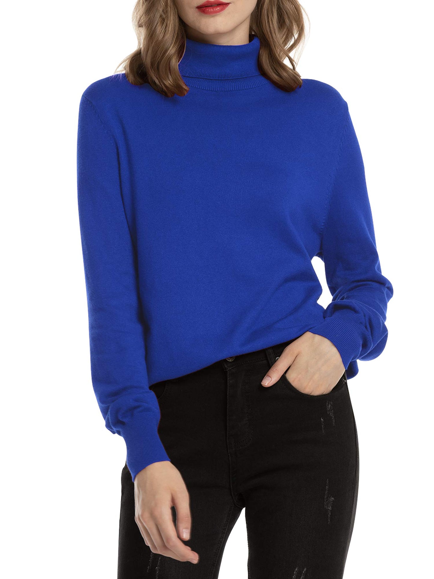 Women's Turtleneck Sweater – Soft Stretch Lightweight Ribbed Knit Pullover