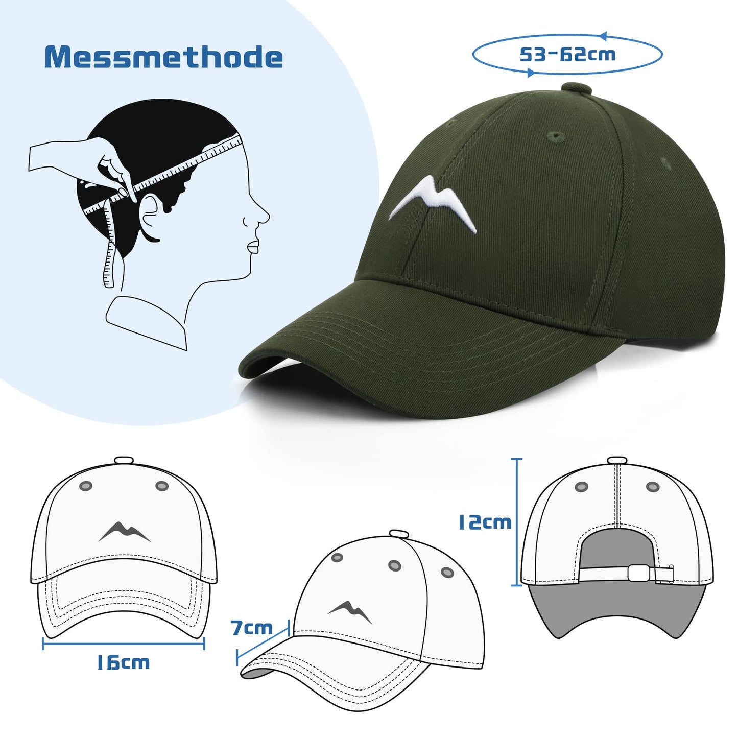 Momoshe Cap Herren Sommer Damen 100% Baumwoll Kappe Verstellbar Atmungsaktiv Einheitsgröße Baseball Bergspitzen Stickerei Sport