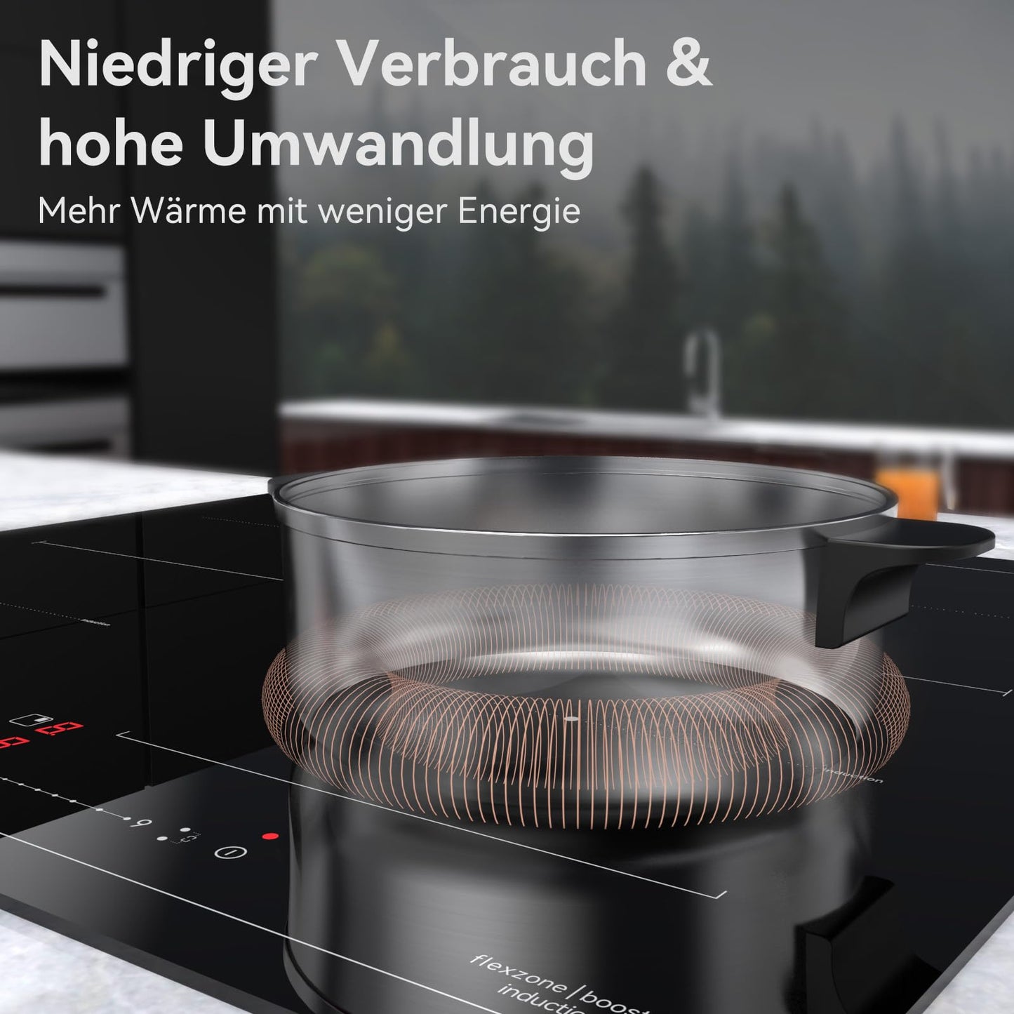 magicplux Glaskeramikkochfeld mit 4 kochfelder 59cm, Duale und Ovale Zonen, 15 Heizstufen, Berührungssteuerung, Kindersicherung, Timer, Geeignet für alle Kochgeschirre, 7200W
