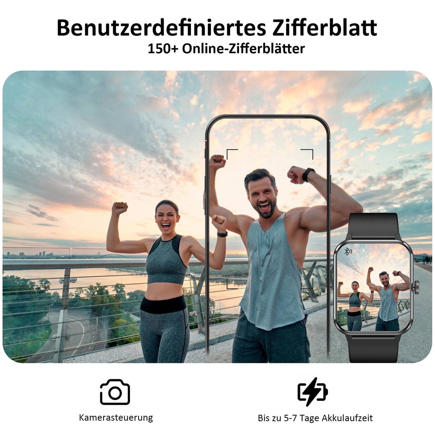 Blackview Smartwatch Herren Damen mit Telefonfunktion(Anrufe tätigen/empfangen)/Message Reminder, Sportuhr mit 100+Sportmodi, Fitnessuhr,Puls-Schlaf-Monitor, Schrittzähler, Smart Watch für Android iOS