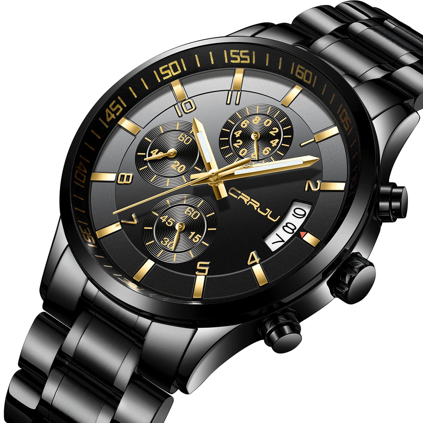 CRRJU Herren Uhr Business Edelstahl wasserdichte Chronographen mit Kalender Armbanduhr Edelstahlband Stoppuhr Analog Quarzuhr
