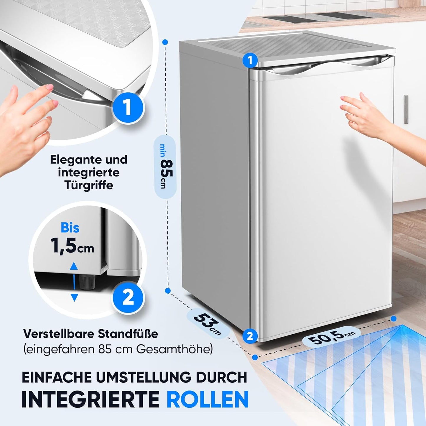 Stillstern freezer C (73L) 4-star freezer compartment -18°C, low energy consumption, 3 compartments, continuously adjustable temperature, reversible door hinge, small freezer, deep freezer