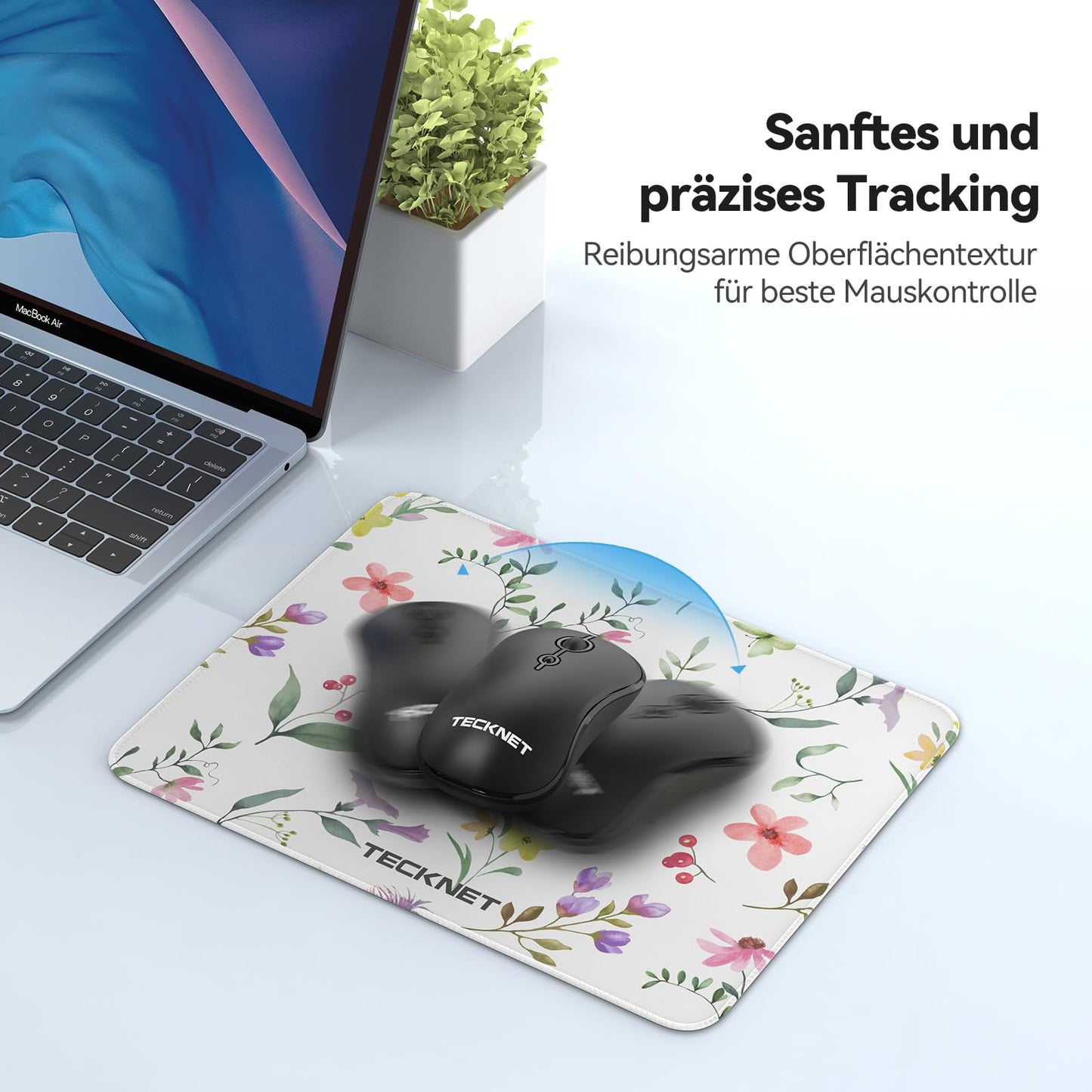 TECKNET Mauspad, 280 x 210 mm Gaming Mousepad mit Wasserdicht und Rutschfester Gummi für PC-Büro, Arbeit, Gaming, Studium, Laptop, Computer, Zuhause-Schwarz
