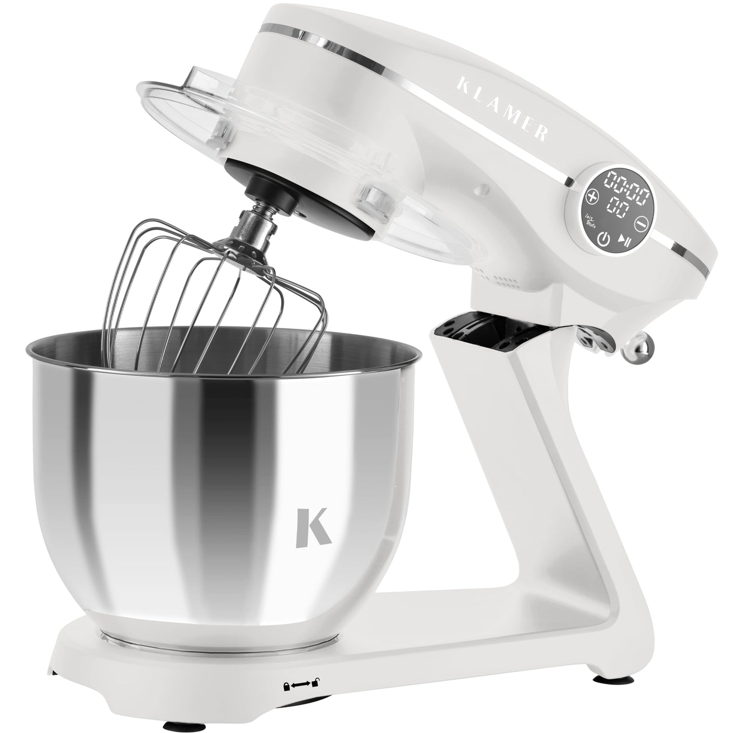 KLAMER Küchenmaschine 1800W, Knetmaschine Brotteig mit Edelstahl-Rührschüssel 6 L, 10 Stufen mit Timer, Planetenrührwerk, Rührbesen, Knethaken, Schneebesen & Sichtdeckel (schwarz)