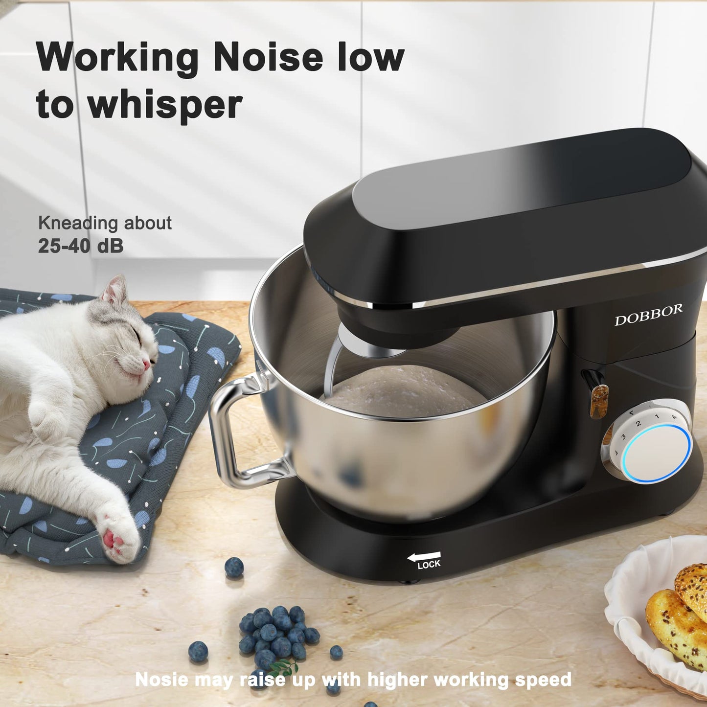 9.5L Küchenmaschine Knetmaschine 1500W, DOBBOR Rührmaschine mit Rührbesen, Knethaken, Schlagbesen, Spritzschutz, 7 Geschwindigkeit Planetarisches Rührsystem, leise und multifunktional. (rot)