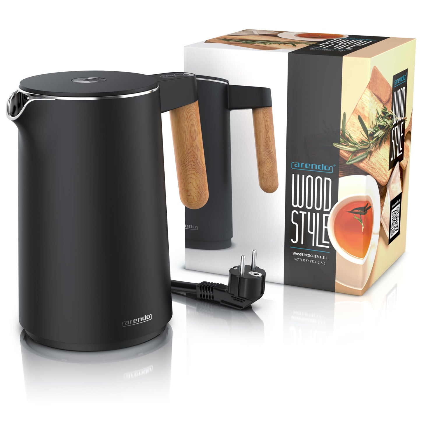 Arendo - Stainless Steel Kettle with Temperature Setting - 45°C-100°C - 1.5 Litre - Double Wall - BPA Free - Keep Warm Function - Tea Maker with Temperature Indicator - Cool Touch Handle - Black