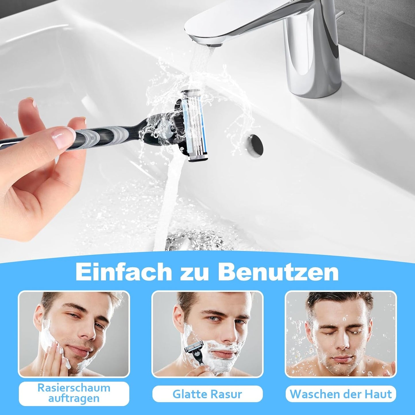 24 Stück Ma ch3 Rasierklingen, Ersatzklingen für Nassrasierer Herren, Mach-3 Klingen Nachfüllungen Rasierklinge, Rasierklingen Rasierhobel, Für Bart, Beinhaare, Körperhaaren