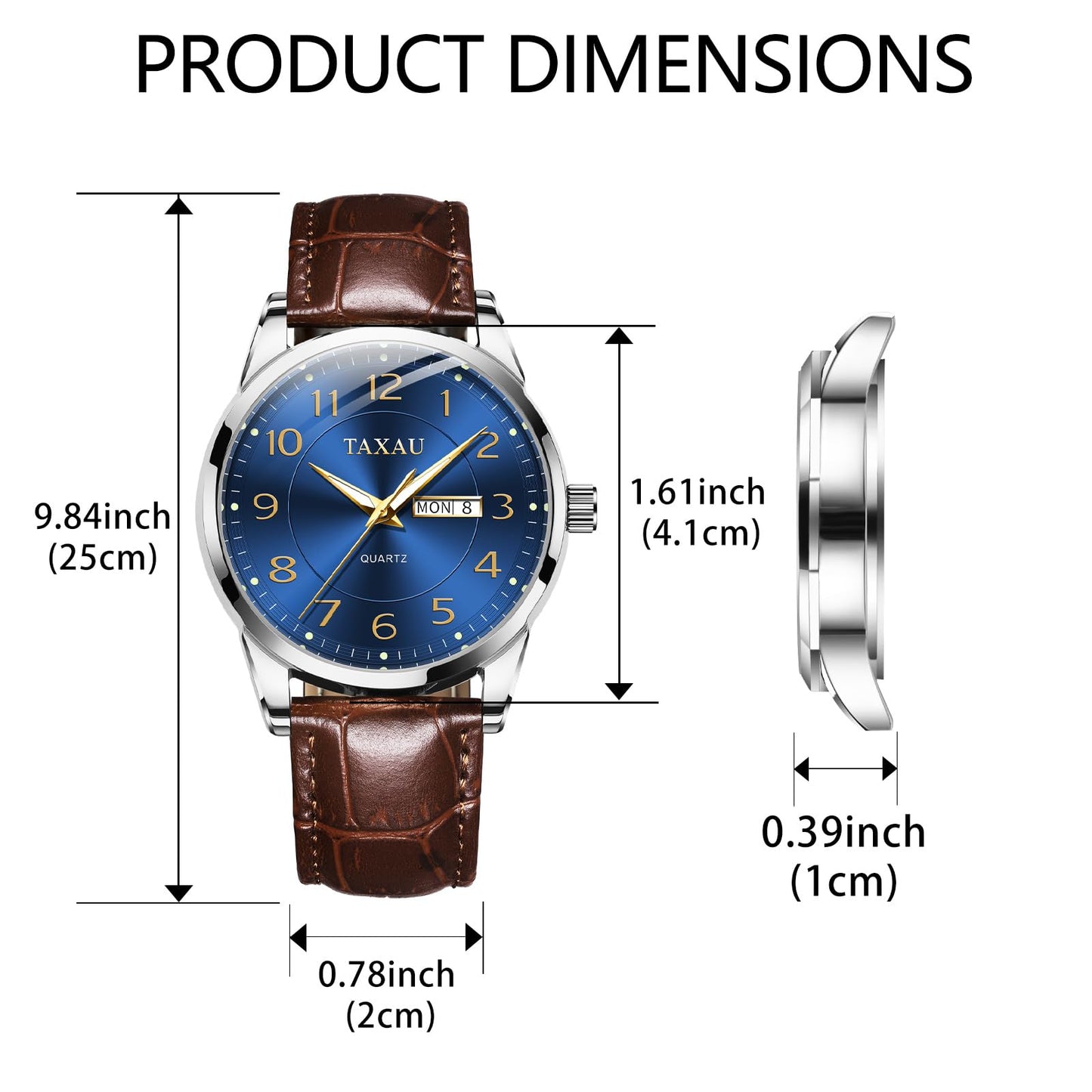 Taxau Klassische Lederuhren für Männer Analog Quartz Big Dial Luxus Armbanduhren Wasserdicht Luminous Day Date Reloj para Hombre