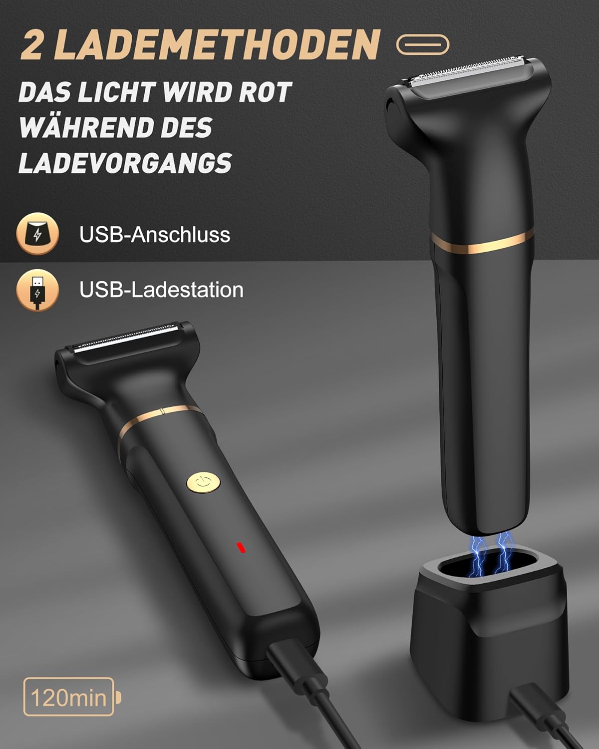 Intimrasierer Mann,3in1 Rasierer Herren Elektrisch/Nasenhaartrimmer, IPX7 Nass-Trockenrasierer 120 Min. Laufzeit,Rasierer Herren Intimbereich für Achselhöhle Beine Brust Leiste Nase,USB-C Ladestation