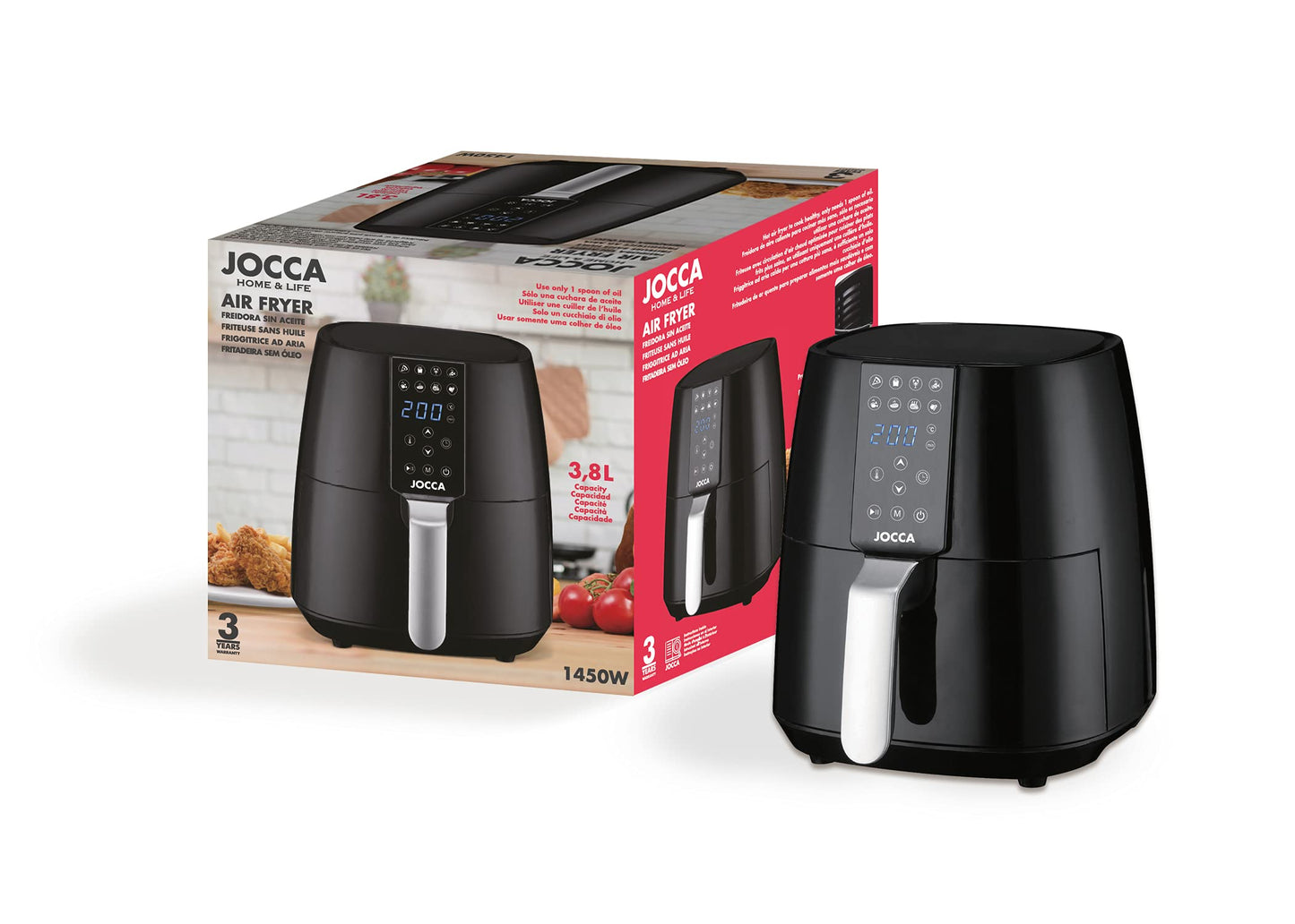 Jocca Heißluftfritteuse Sweet Line, 3,8L Fritteuse, 1450W, 8 Programme, LED Touchscreen, Timer, Rosa