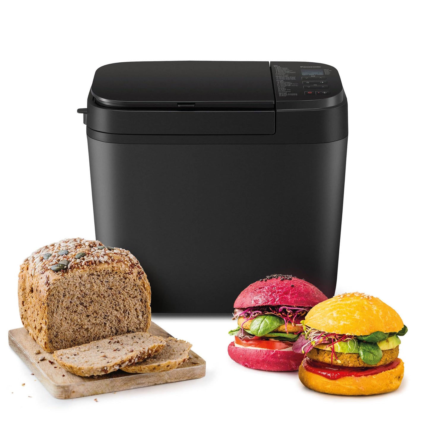 Panasonic Premium Grau Vollautomatischer Brotbackautomat, horizontales Design und Hefespender, 32 automatische Programme, zwei Temperatursensoren, 13-Stunden-Zeitvorwahl, Grau