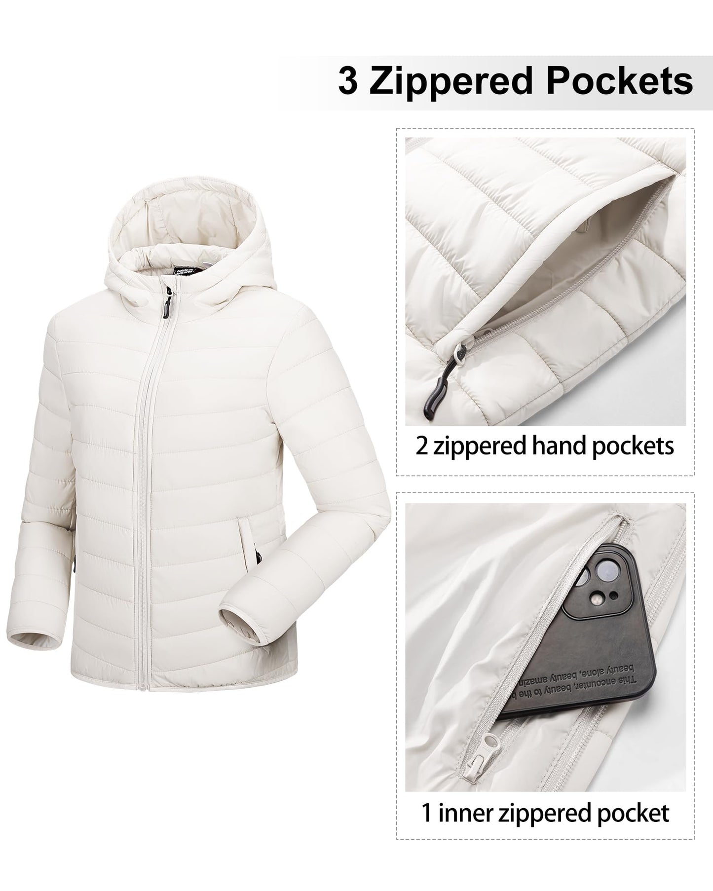 Outdoor Ventures Women’s Lightweight Hooded Puffer Jacket