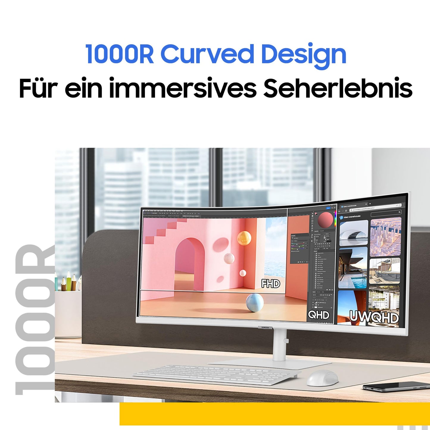 Samsung ViewFinity S50C Monitor S34C500GAU, 34 Zoll, VA-Panel, Ultra WQHD Auflösung, Eco Saving Plus, AMD Freesync, HDR10, 5 ms Reaktionszeit, Bildwiederholrate 100 Hz, Schwarz