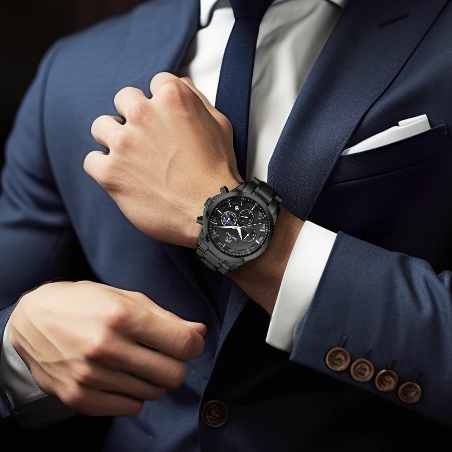 BY BENYAR Uhren Herren Chronograph Analog Quarz Wasserdicht Armbanduhr Herren Mode Lässig Business Herrenuhr mit Kalender Lederarmband/Edelstahlarmband Uhr Geschenk für Männer