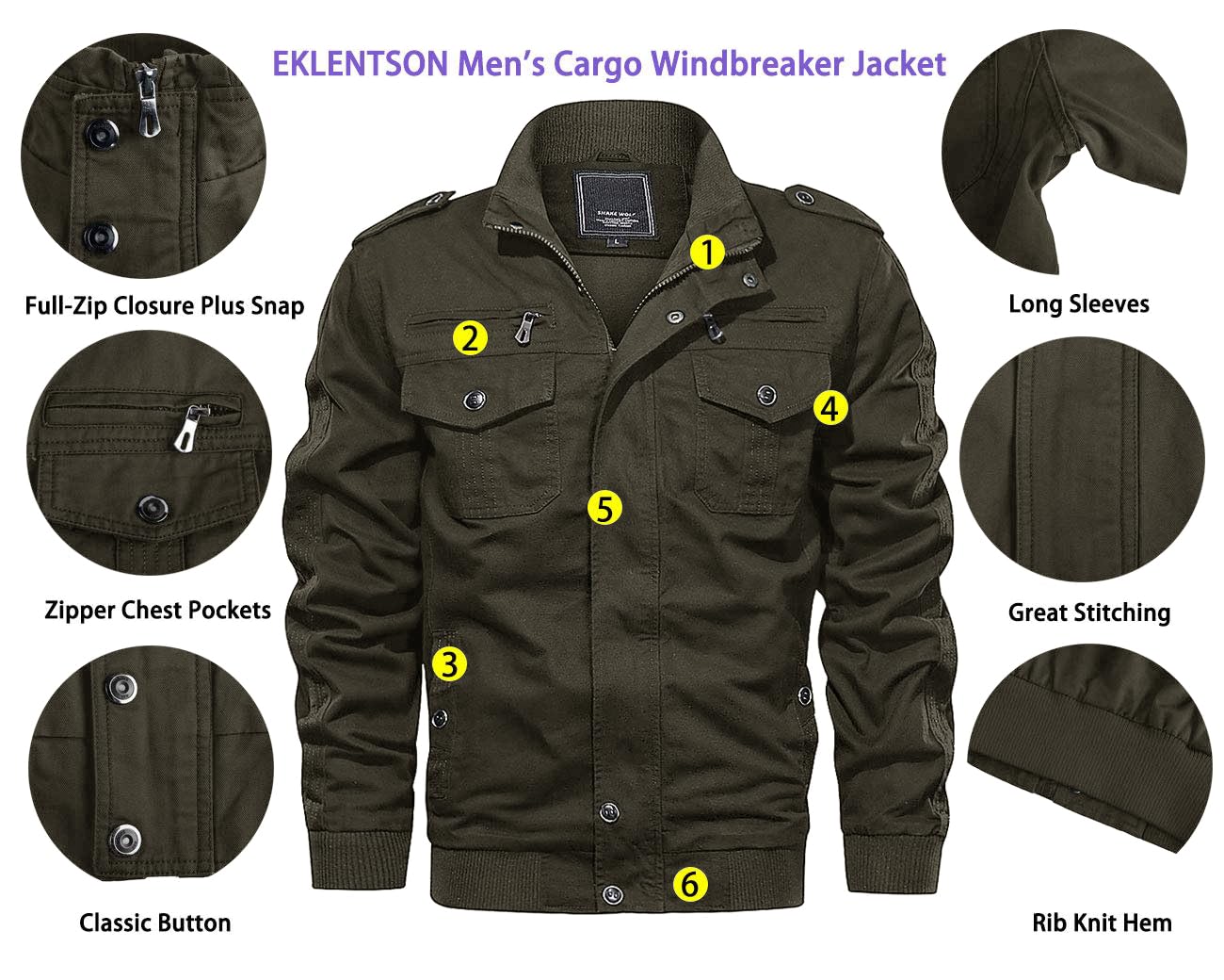 EKLENTSON Men’s Utility Jacket – Lightweight Spring Cargo Jacket