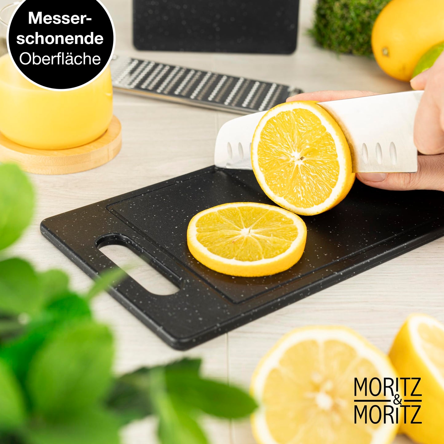 Moritz & Moritz 2x Schneidebrett Kunststoff Set in Granit Optik - 25 x 15 cm - Schneidebretter BPA frei - Frühstücksbrettchen - Schneidebrett Set hygienisch und spülmaschinenfest