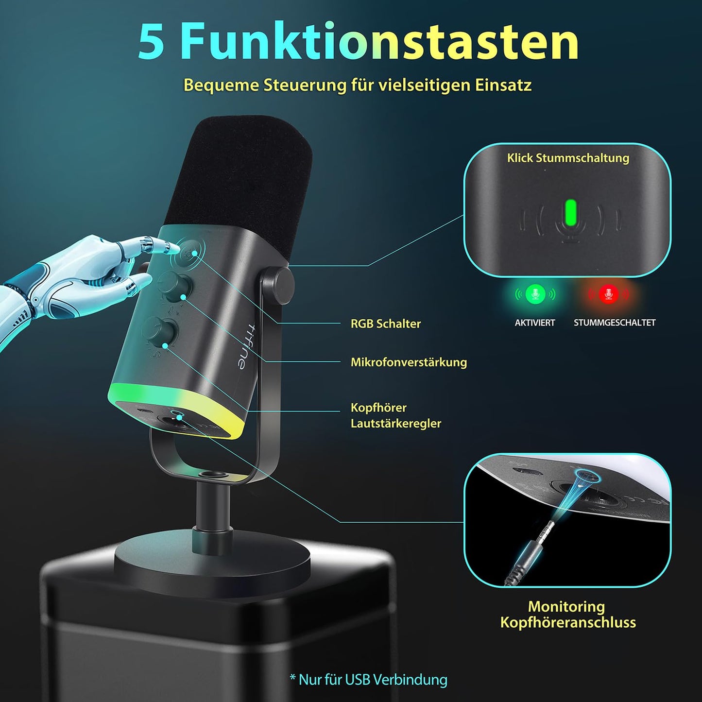 FIFINE XLR Streaming Microphone for Podcast Studio, USB Dynamic Microphone Gaming PC with Mute Button, for PS4/5 Mac Mixer Sound Cards