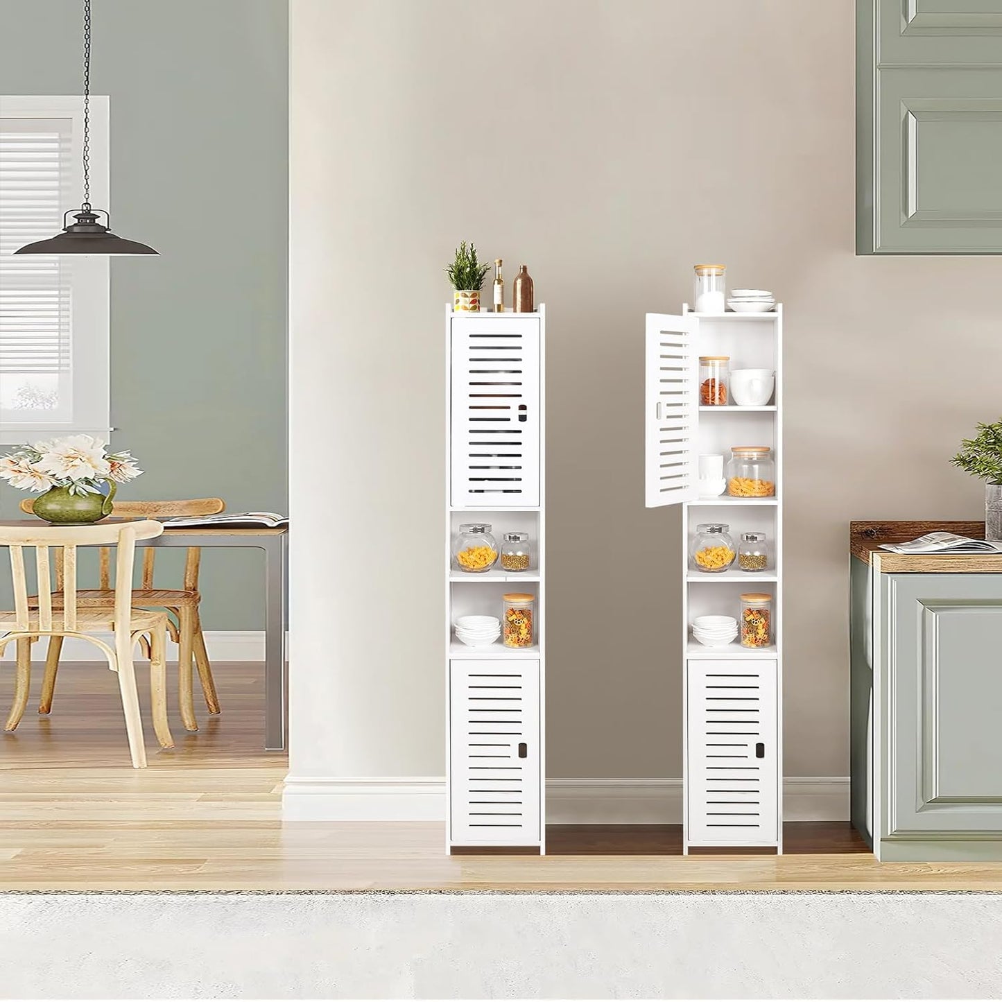 AIKTOTA Bathroom Cabinet, Freestanding Storage Cabinet with Door and Shutters, Waterproof Bathroom Furniture Cabinet for Living Room, Bedroom, Kitchen, etc., White (26 x 22 x 118 cm)