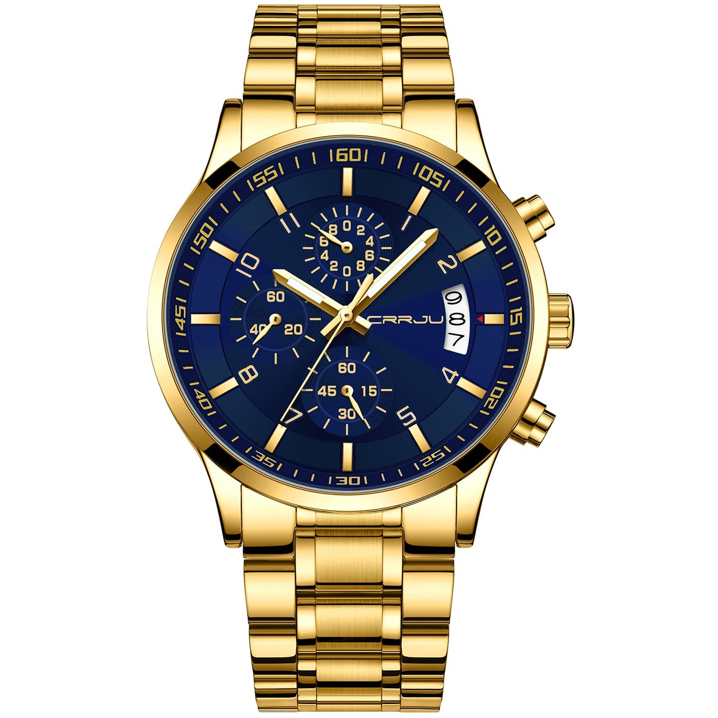 CRRJU Herren Uhr Business Edelstahl wasserdichte Chronographen mit Kalender Armbanduhr Edelstahlband Stoppuhr Analog Quarzuhr