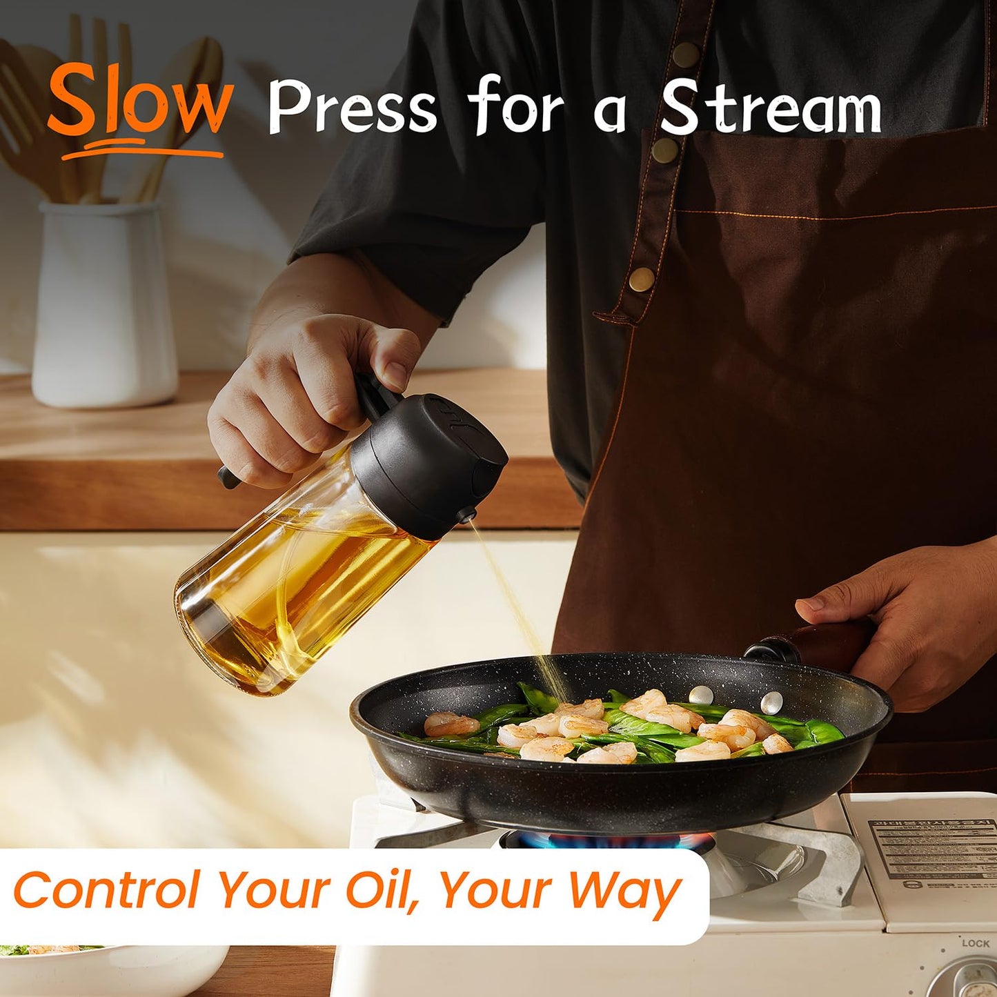 TrendPlain 16 oz Oil Sprayer for Cooking Oil - 470 ml Olive Oil Bottle - 2-in-1 Oil Dispenser and Oil Sprayer - Kitchen Gadgets for Cooking, Salad and Grill Black