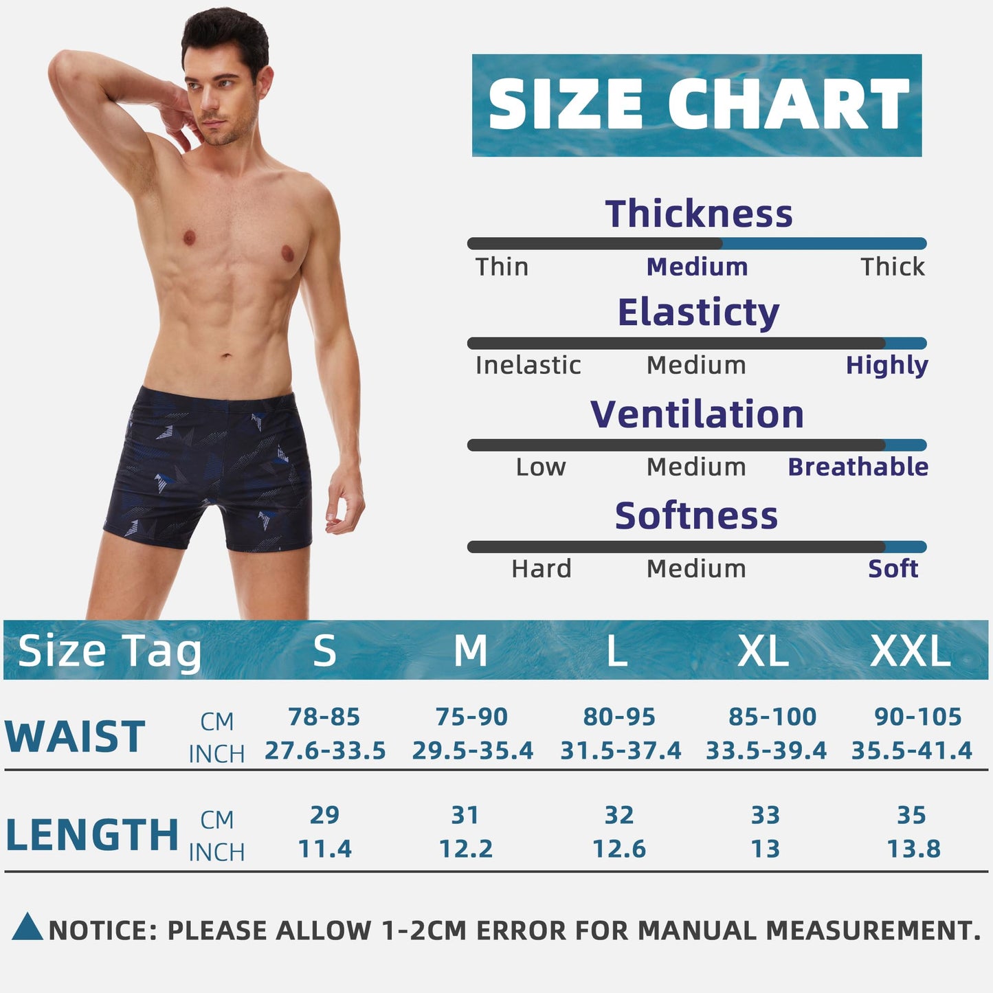 Men’s Short Swim Trunks – Quick-Dry, Hydrophobic Swim Shorts