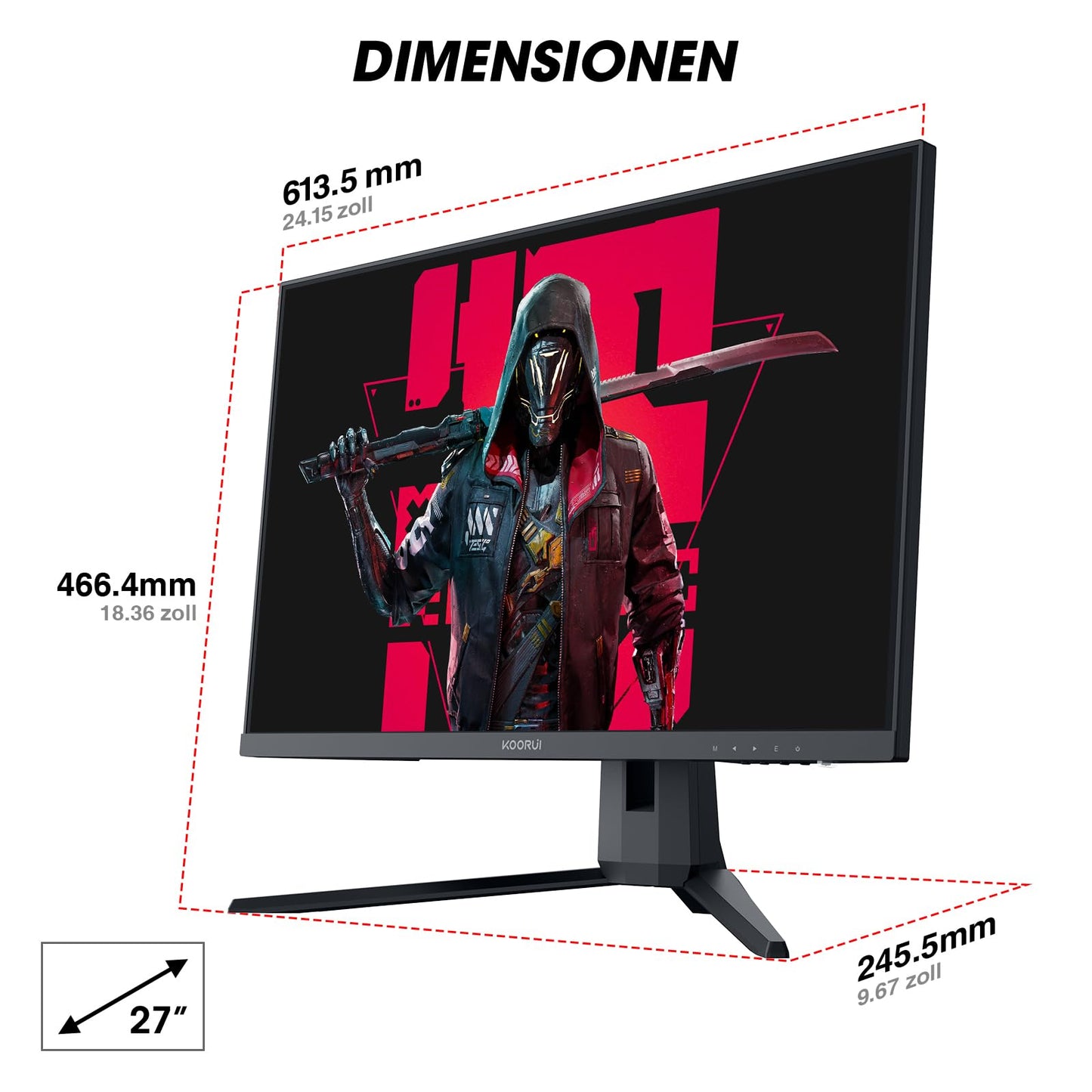 KOORUI Gaming Monitor 24 Zoll - FHD PC Bildschirm VA 165Hz 1ms Monitor 144hz, AdaptiveSync Technology, DCI-P3 85%, 2 x HDMI, DP Neigbar, Schwarz